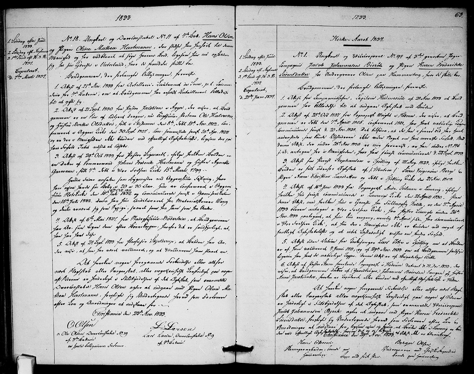 Garnisonsmenigheten Kirkebøker, SAO/A-10846/H/Ha/L0002: Banns register no. I 2, 1829-1835, p. 63