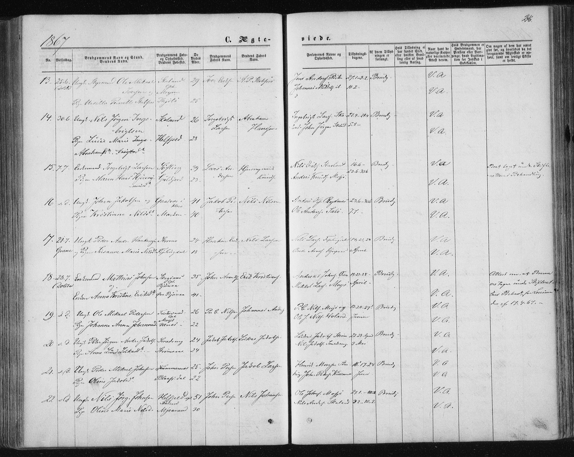 Ministerialprotokoller, klokkerbøker og fødselsregistre - Nordland, SAT/A-1459/820/L0294: Parish register (official) no. 820A15, 1866-1879, p. 246