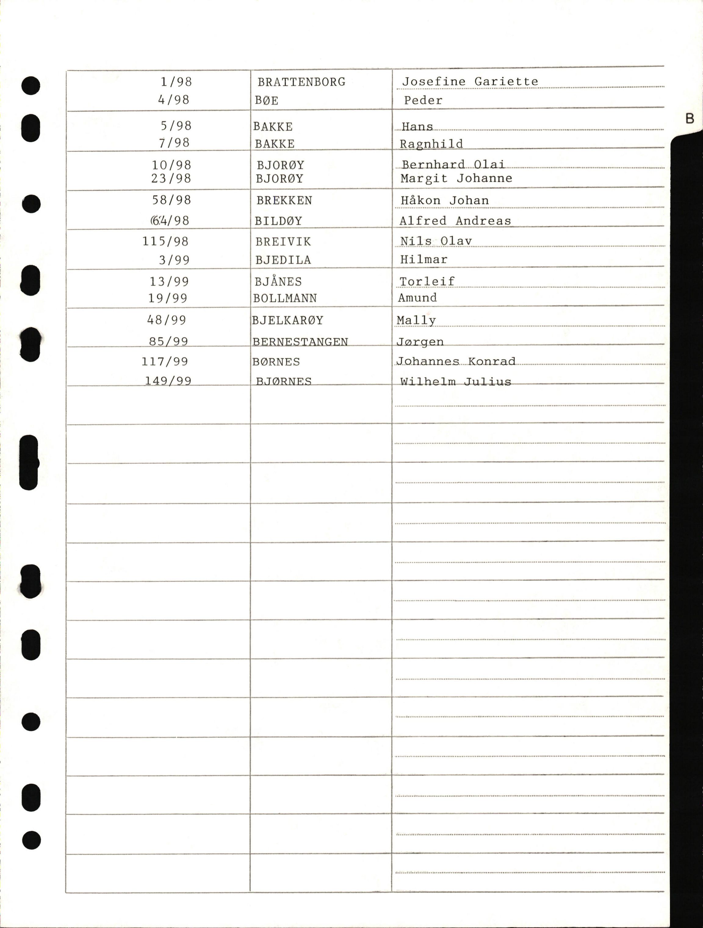 Lensmannen i Fjell og Sund, AV/SAB-A-100158/0006/L0009: Dødsfallprotokoll, 1996-1999