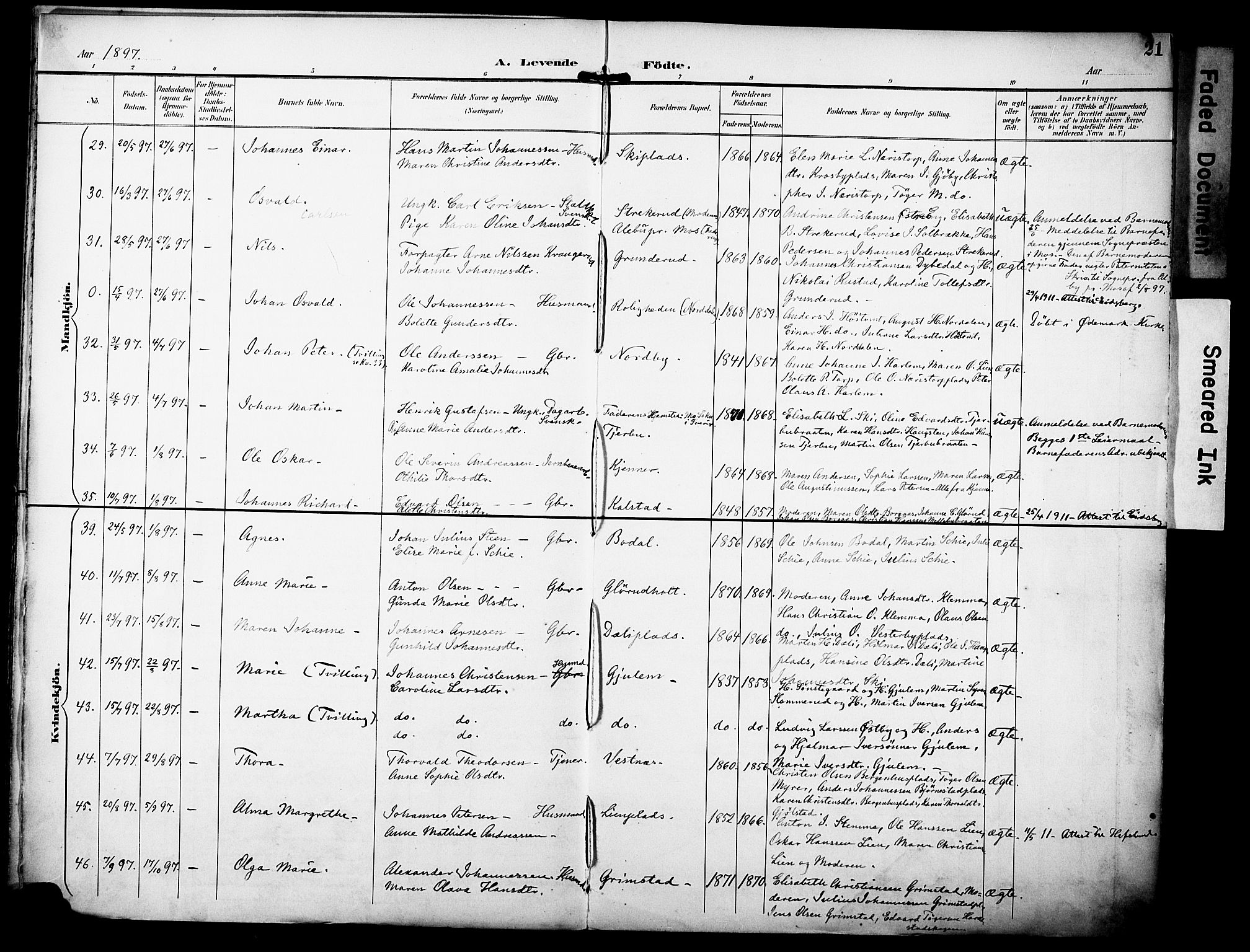 Rakkestad prestekontor Kirkebøker, SAO/A-2008/F/Fa/L0013: Parish register (official) no. I 13, 1894-1908, p. 21