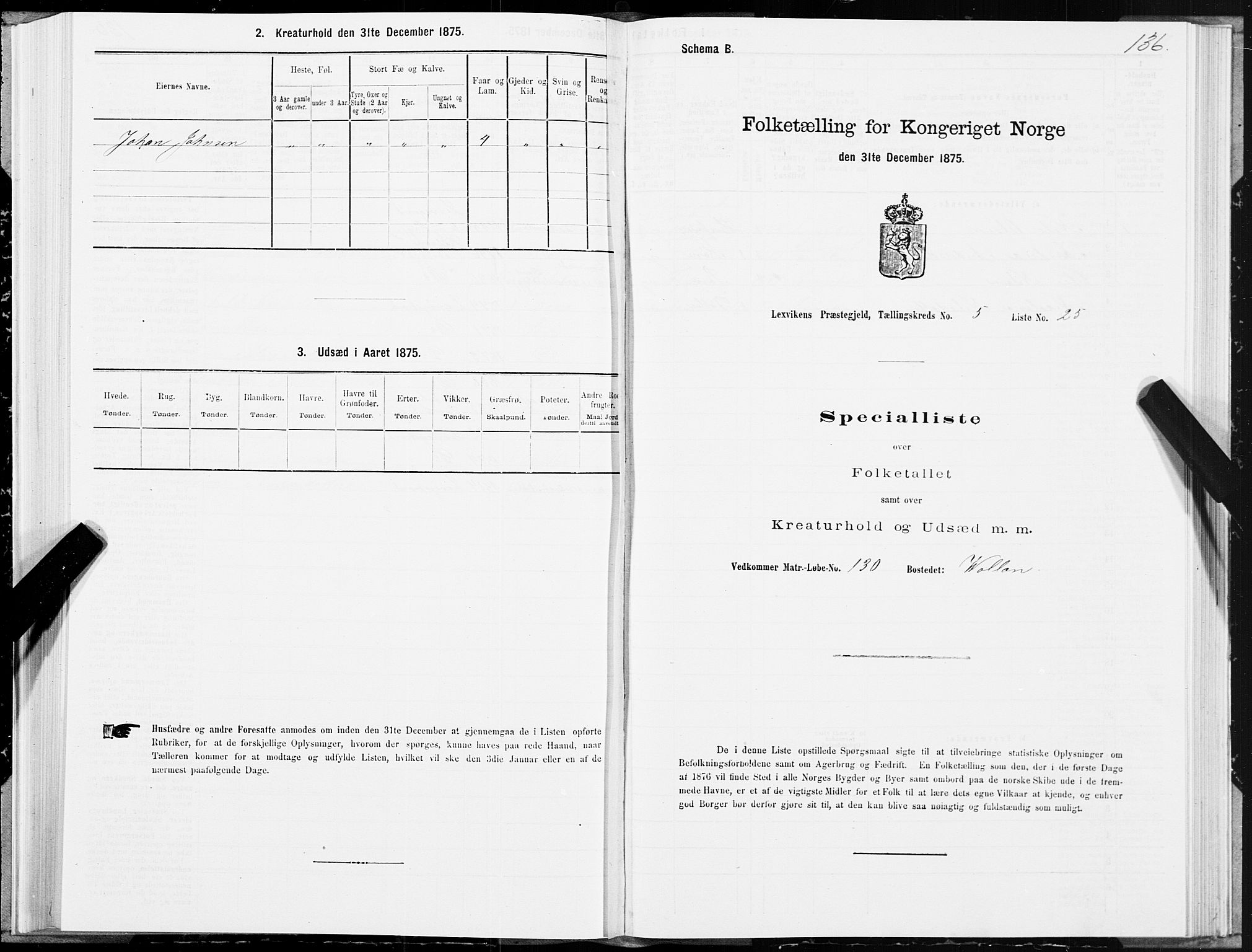 SAT, 1875 census for 1718P Leksvik, 1875, p. 3136