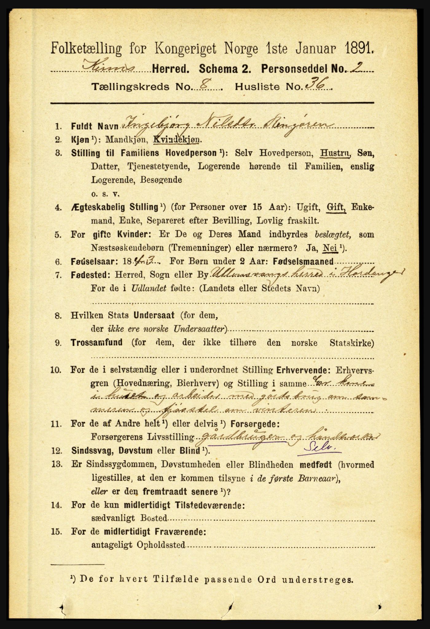 RA, 1891 census for 1437 Kinn, 1891, p. 3338