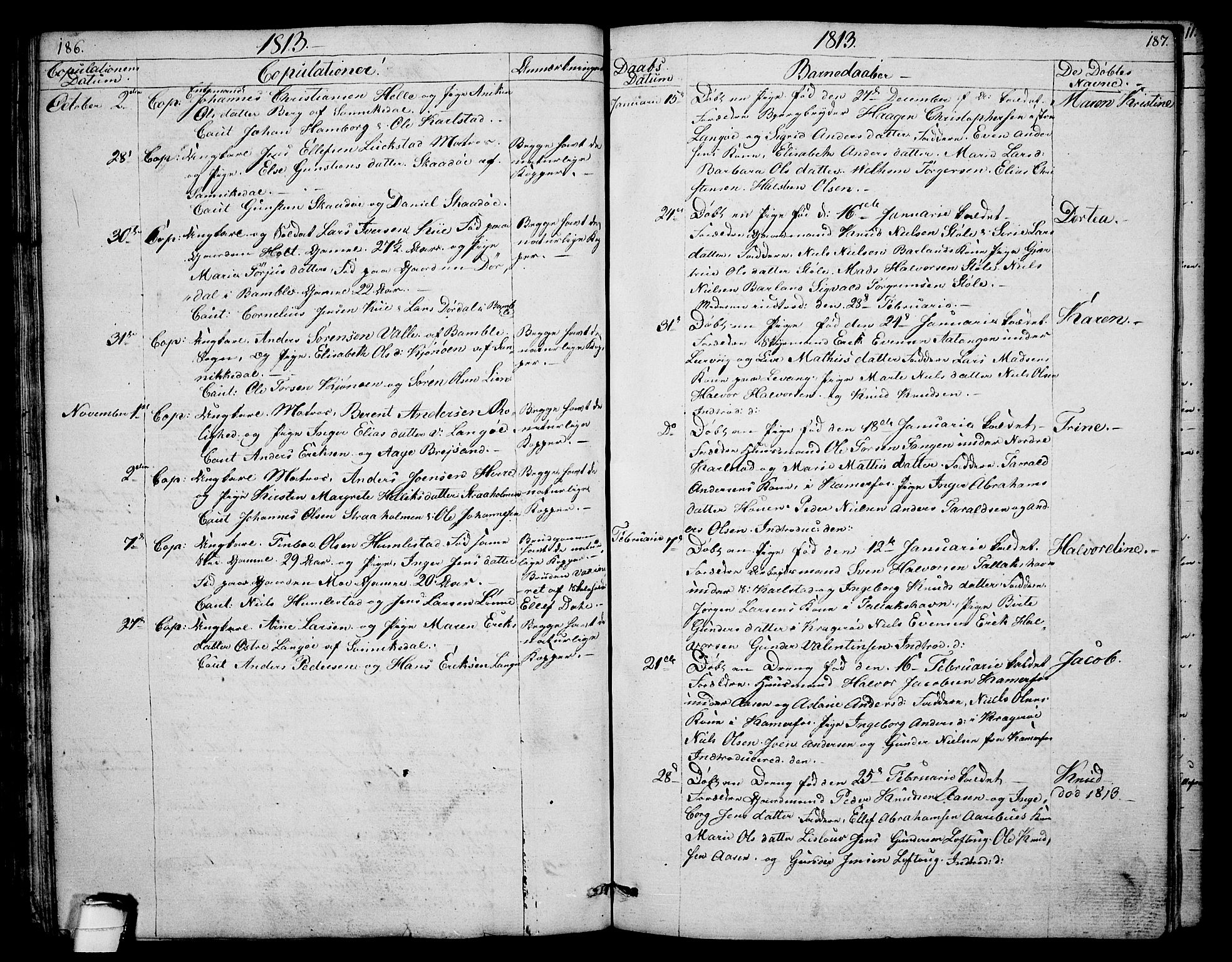 Sannidal kirkebøker, SAKO/A-296/F/Fa/L0003: Parish register (official) no. 3, 1803-1813, p. 186-187