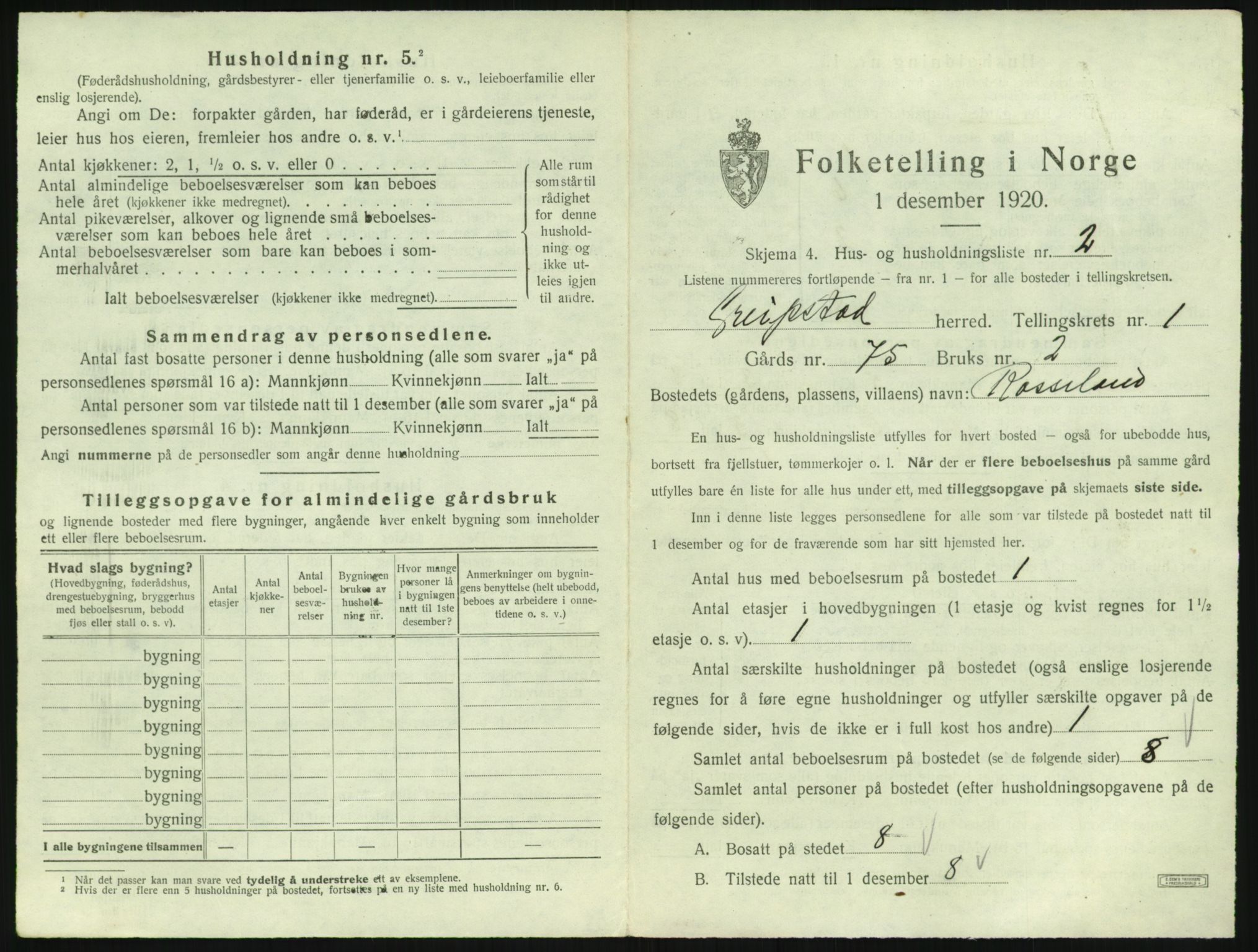 SAK, 1920 census for Greipstad, 1920, p. 42