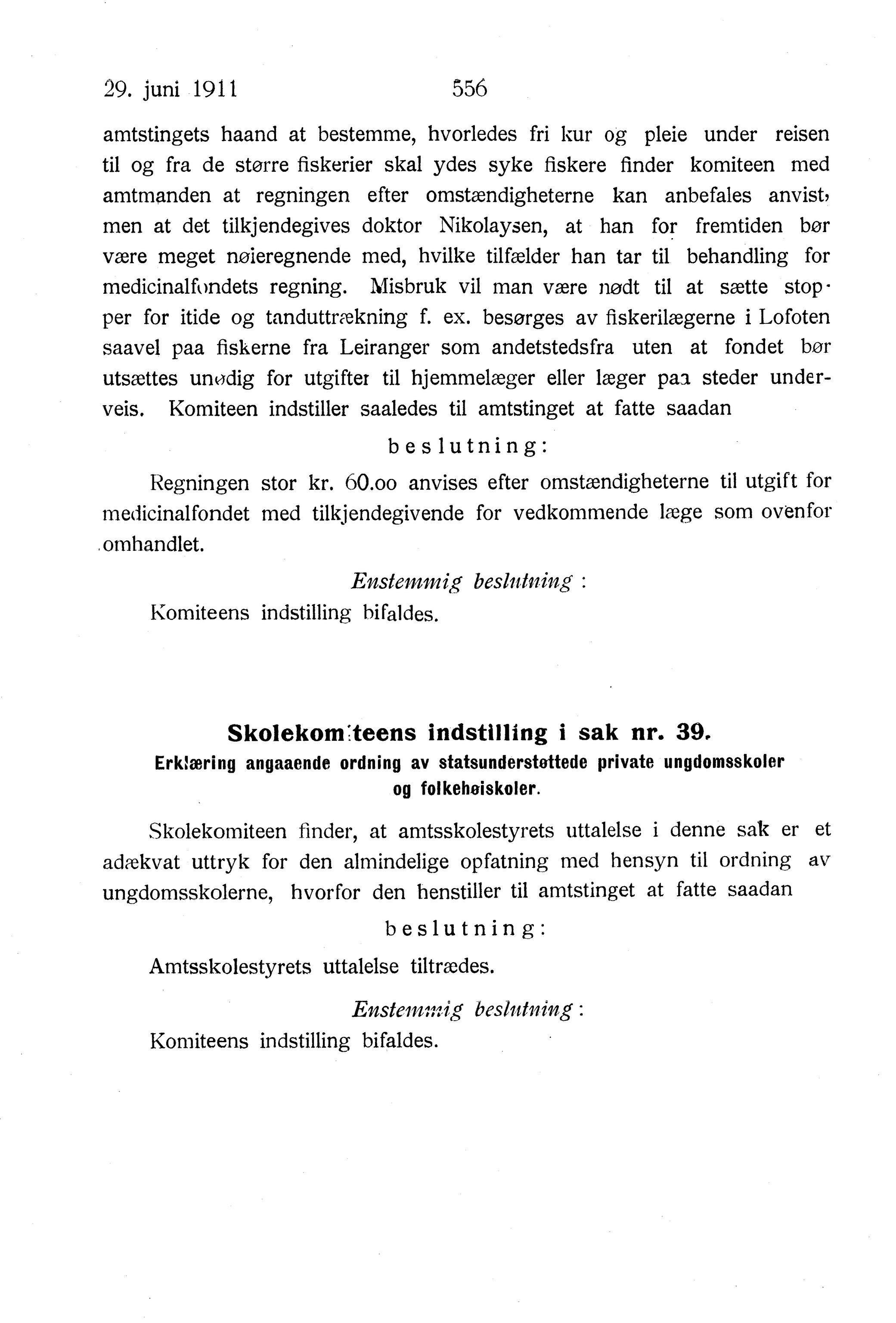 Nordland Fylkeskommune. Fylkestinget, AIN/NFK-17/176/A/Ac/L0034: Fylkestingsforhandlinger 1911, 1911