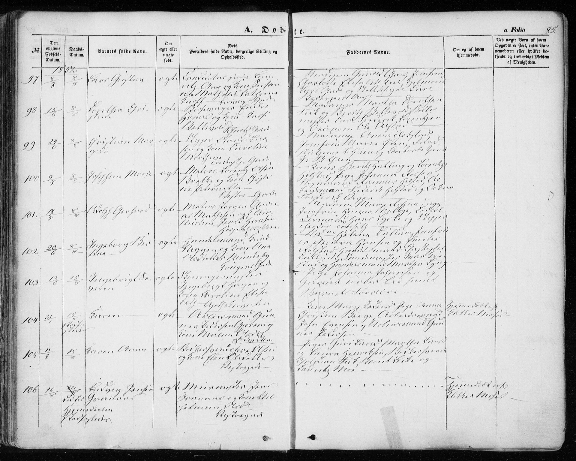 Ministerialprotokoller, klokkerbøker og fødselsregistre - Sør-Trøndelag, AV/SAT-A-1456/601/L0051: Parish register (official) no. 601A19, 1848-1857, p. 85