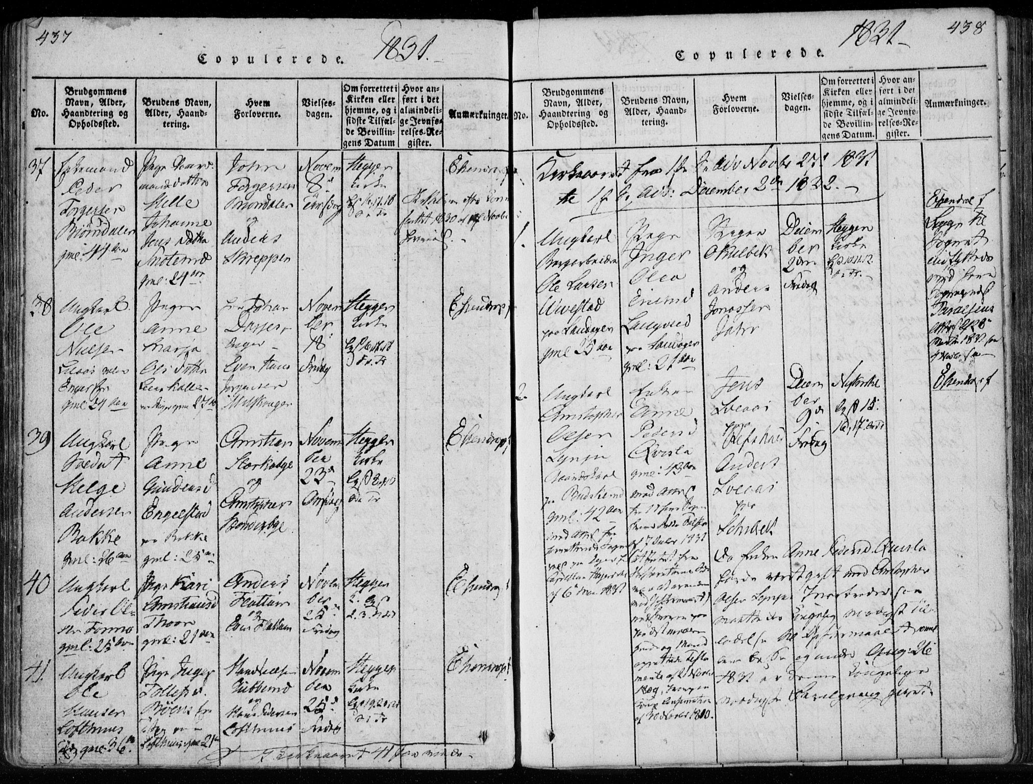 Modum kirkebøker, AV/SAKO-A-234/F/Fa/L0005: Parish register (official) no. 5, 1824-1841, p. 437-438
