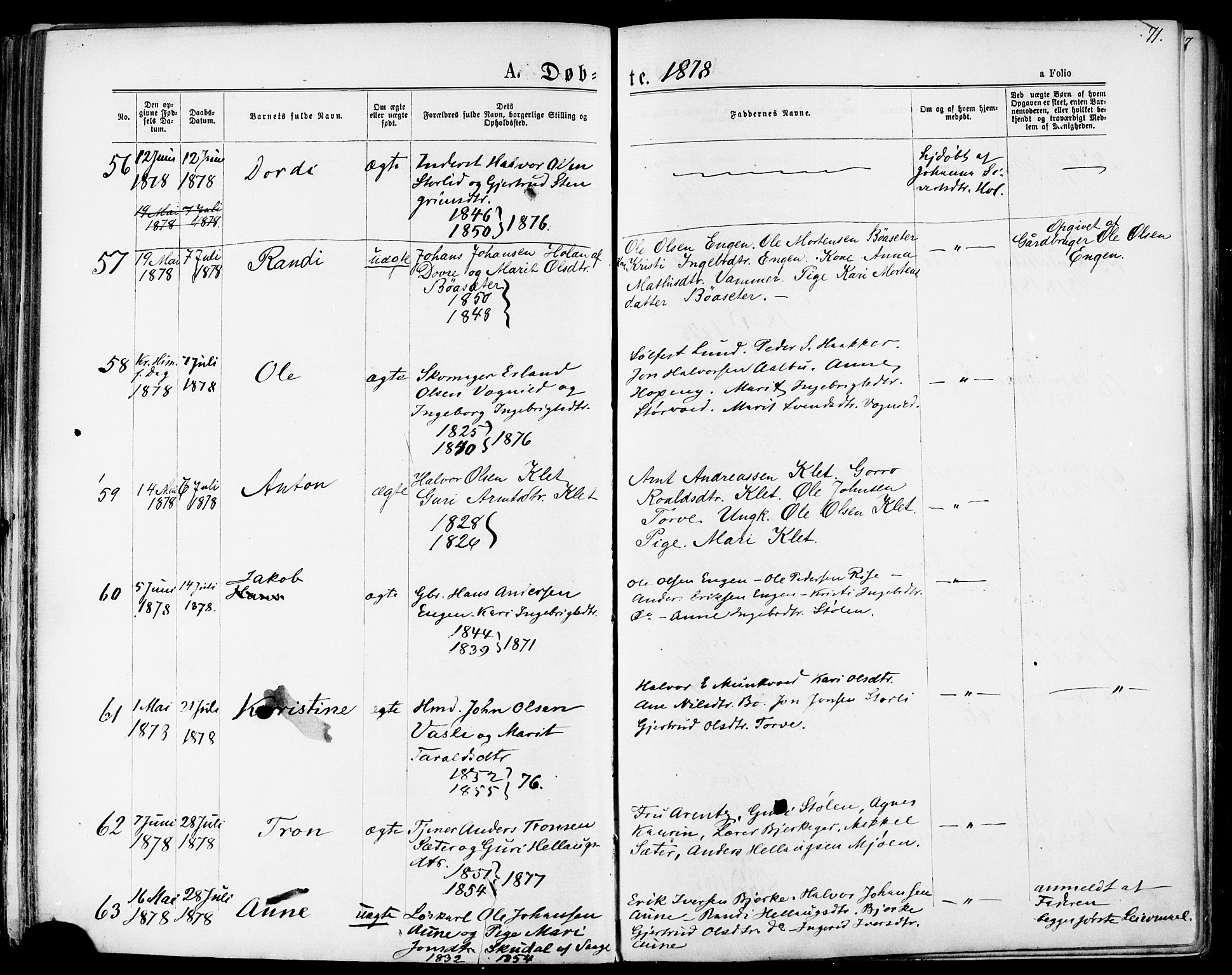 Ministerialprotokoller, klokkerbøker og fødselsregistre - Sør-Trøndelag, AV/SAT-A-1456/678/L0900: Parish register (official) no. 678A09, 1872-1881, p. 71