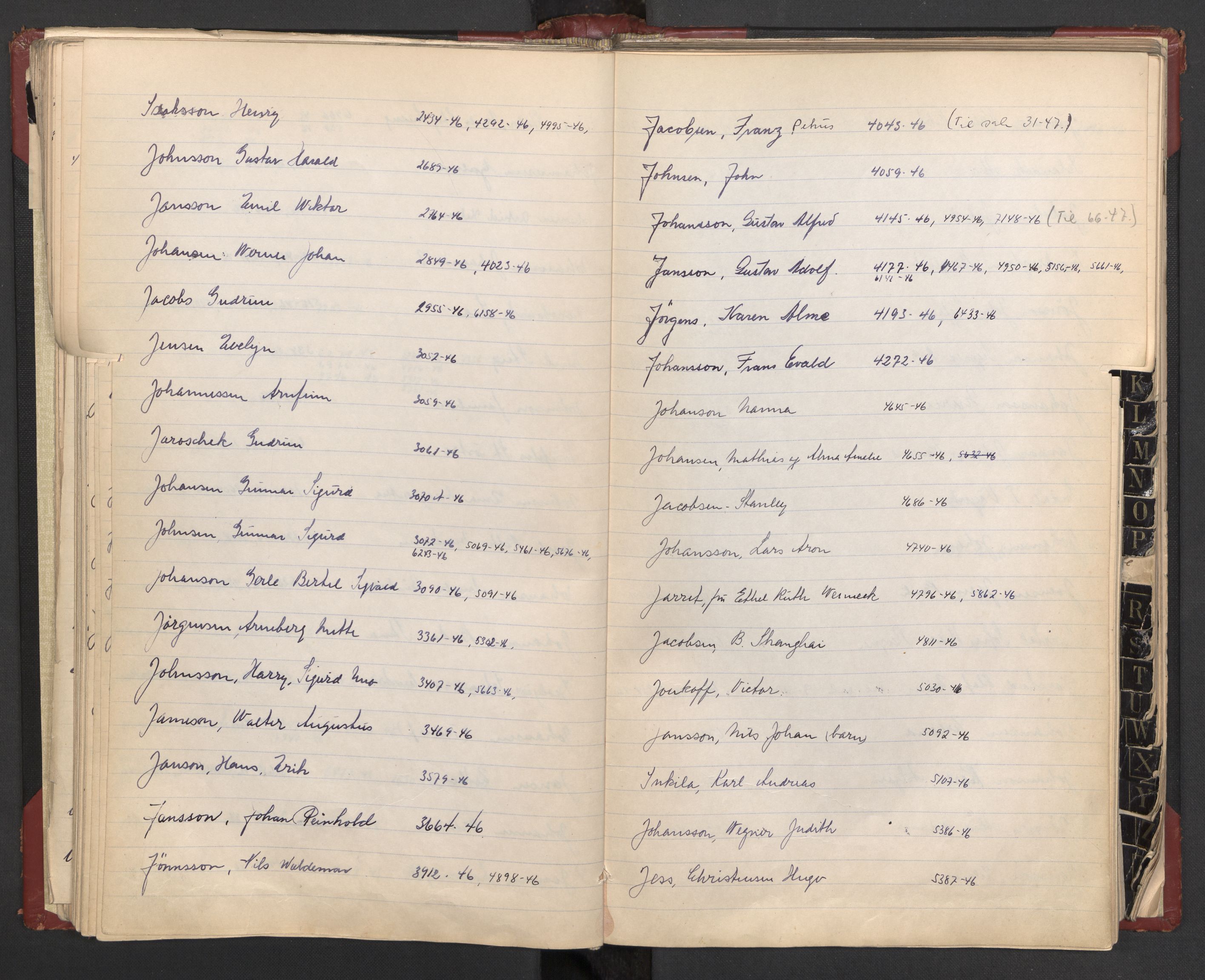Justisdepartementet, 3. politikontor P3, AV/RA-S-1051/C/Cc/L0002: Journalregister over statsborgersaker, 1940-1946, p. 50