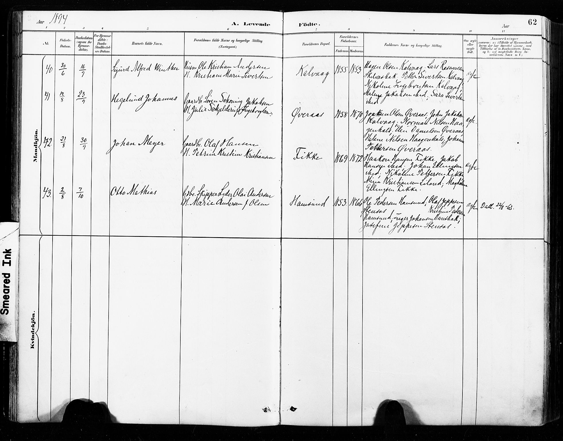 Ministerialprotokoller, klokkerbøker og fødselsregistre - Nordland, AV/SAT-A-1459/859/L0847: Parish register (official) no. 859A07, 1890-1899, p. 62