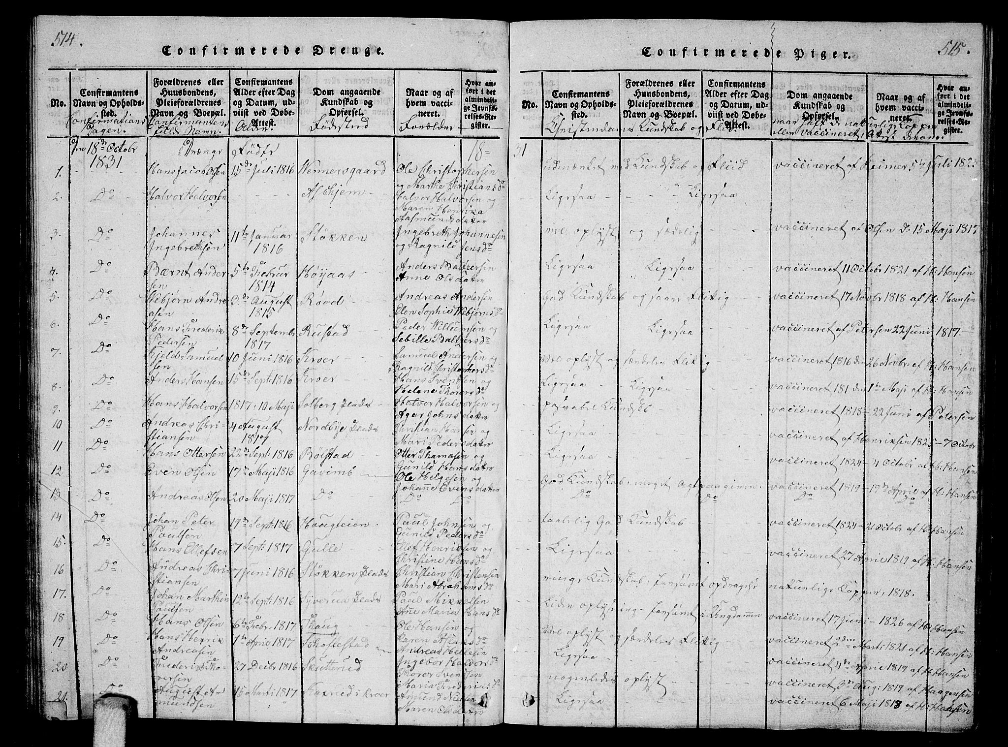Ås prestekontor Kirkebøker, SAO/A-10894/G/Ga/L0002: Parish register (copy) no. I 2, 1820-1836, p. 514-515