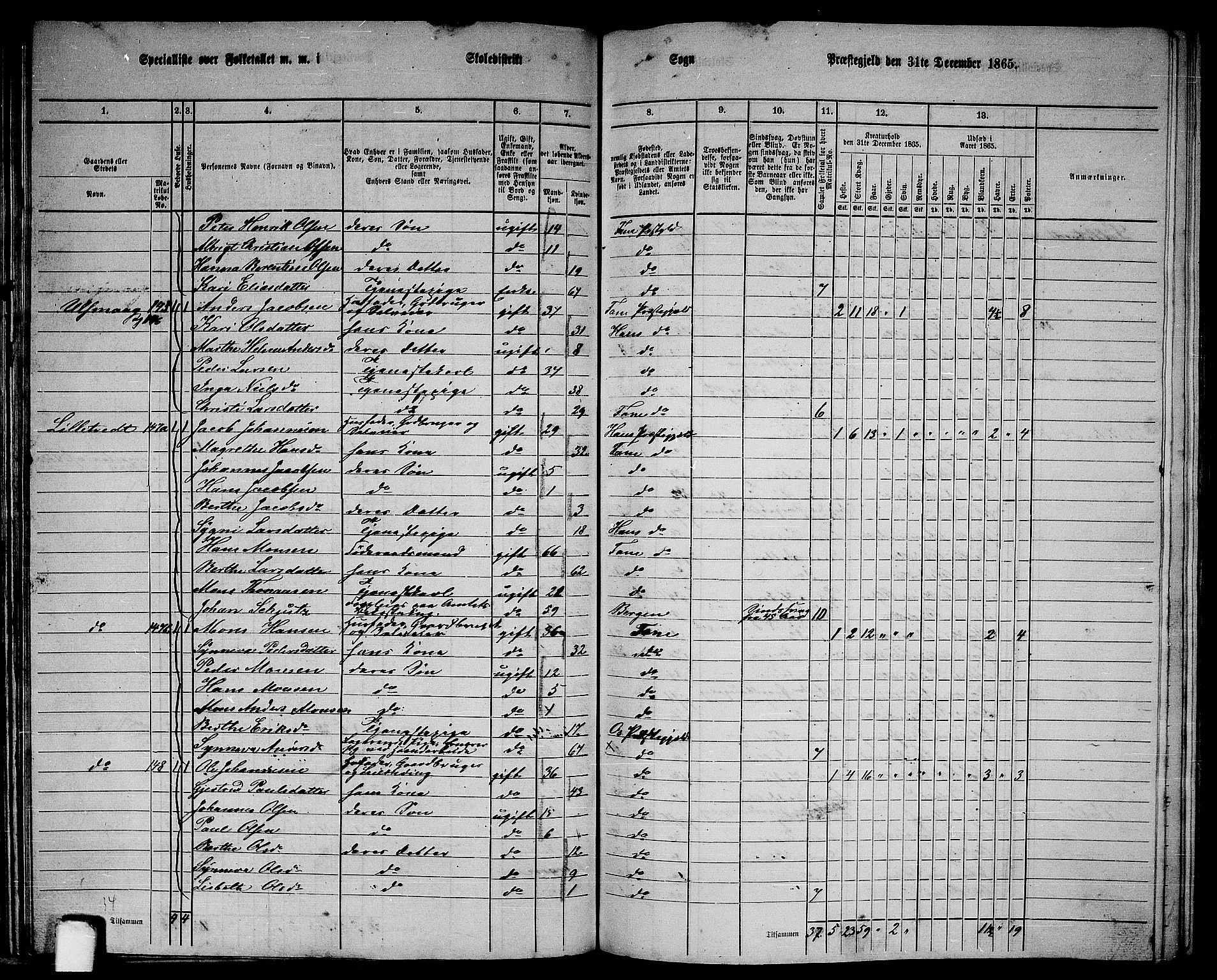 RA, 1865 census for Fana, 1865, p. 67