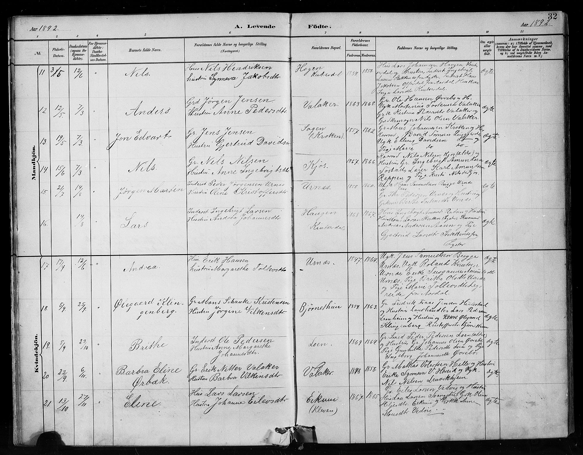 Hafslo sokneprestembete, SAB/A-80301/H/Hab/Habc/L0001: Parish register (copy) no. C 1, 1882-1908, p. 32