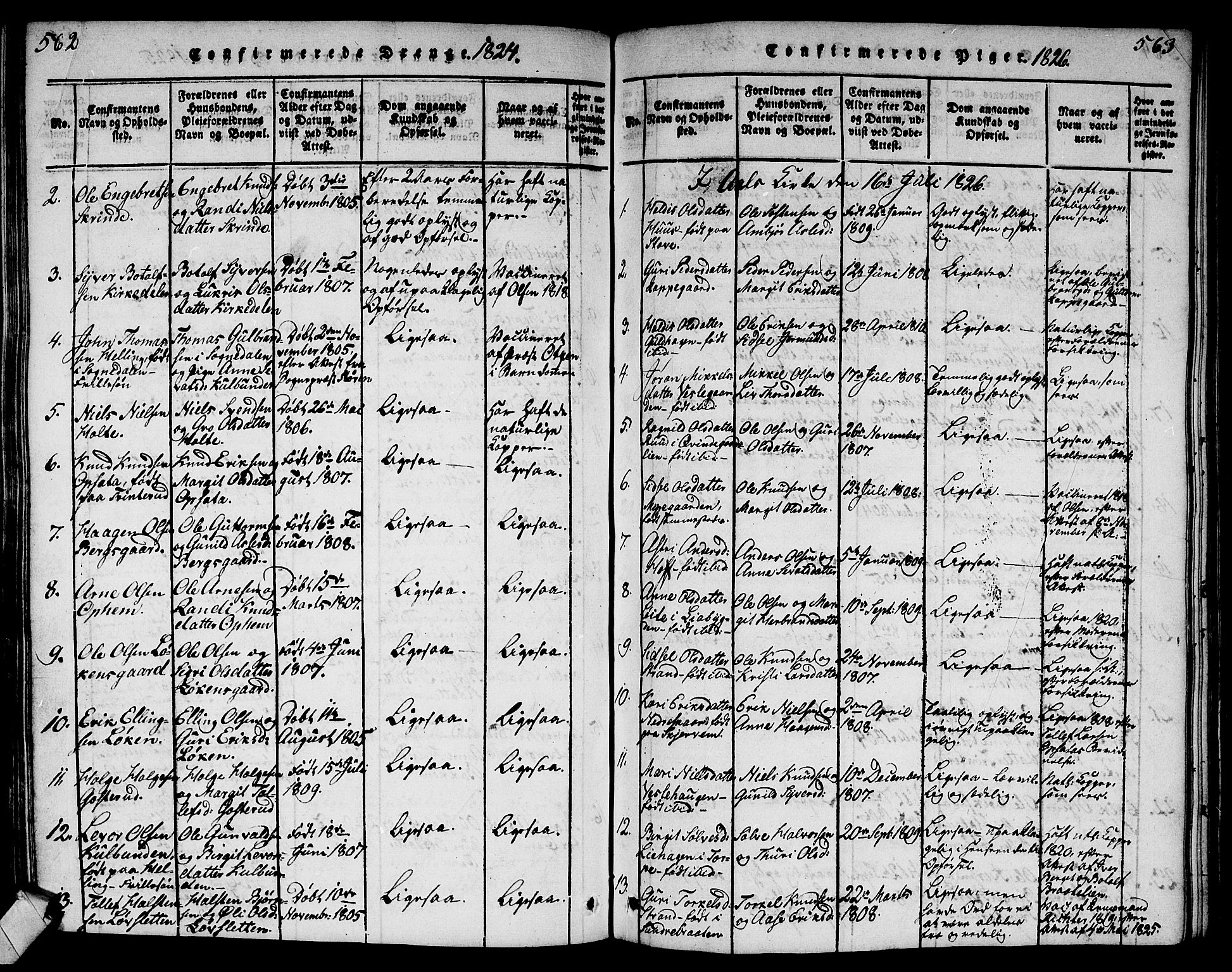 Ål kirkebøker, AV/SAKO-A-249/G/Ga/L0001: Parish register (copy) no. 1, 1815-1829, p. 562-563