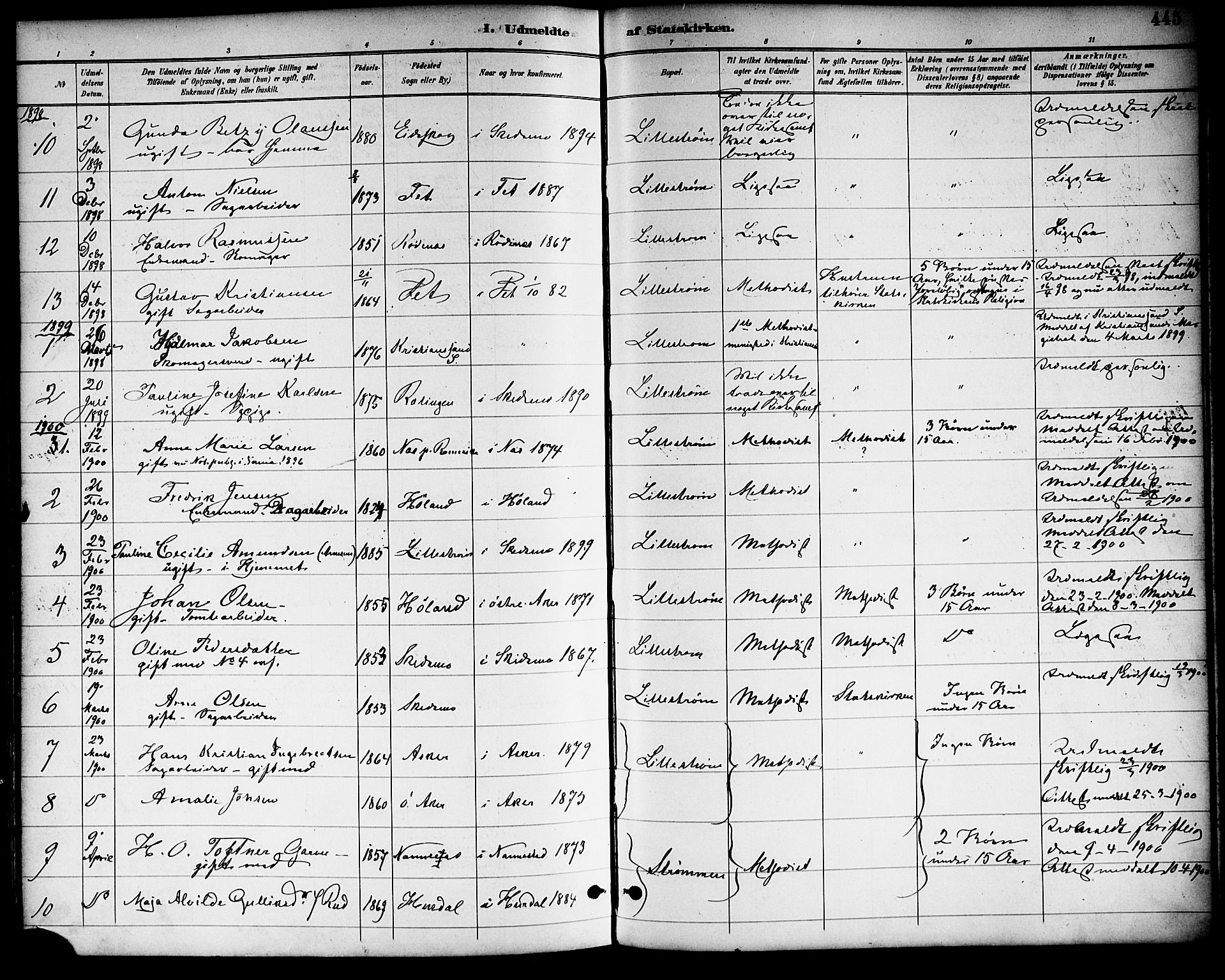 Skedsmo prestekontor Kirkebøker, SAO/A-10033a/F/Fa/L0014: Parish register (official) no. I 14, 1892-1901, p. 445