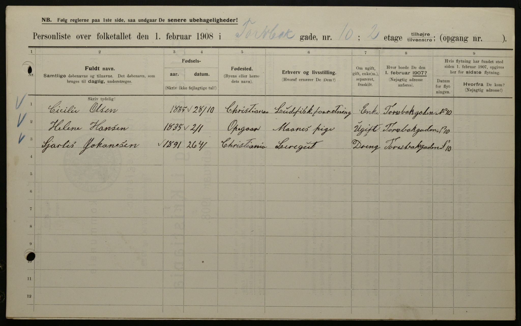 OBA, Municipal Census 1908 for Kristiania, 1908, p. 103620