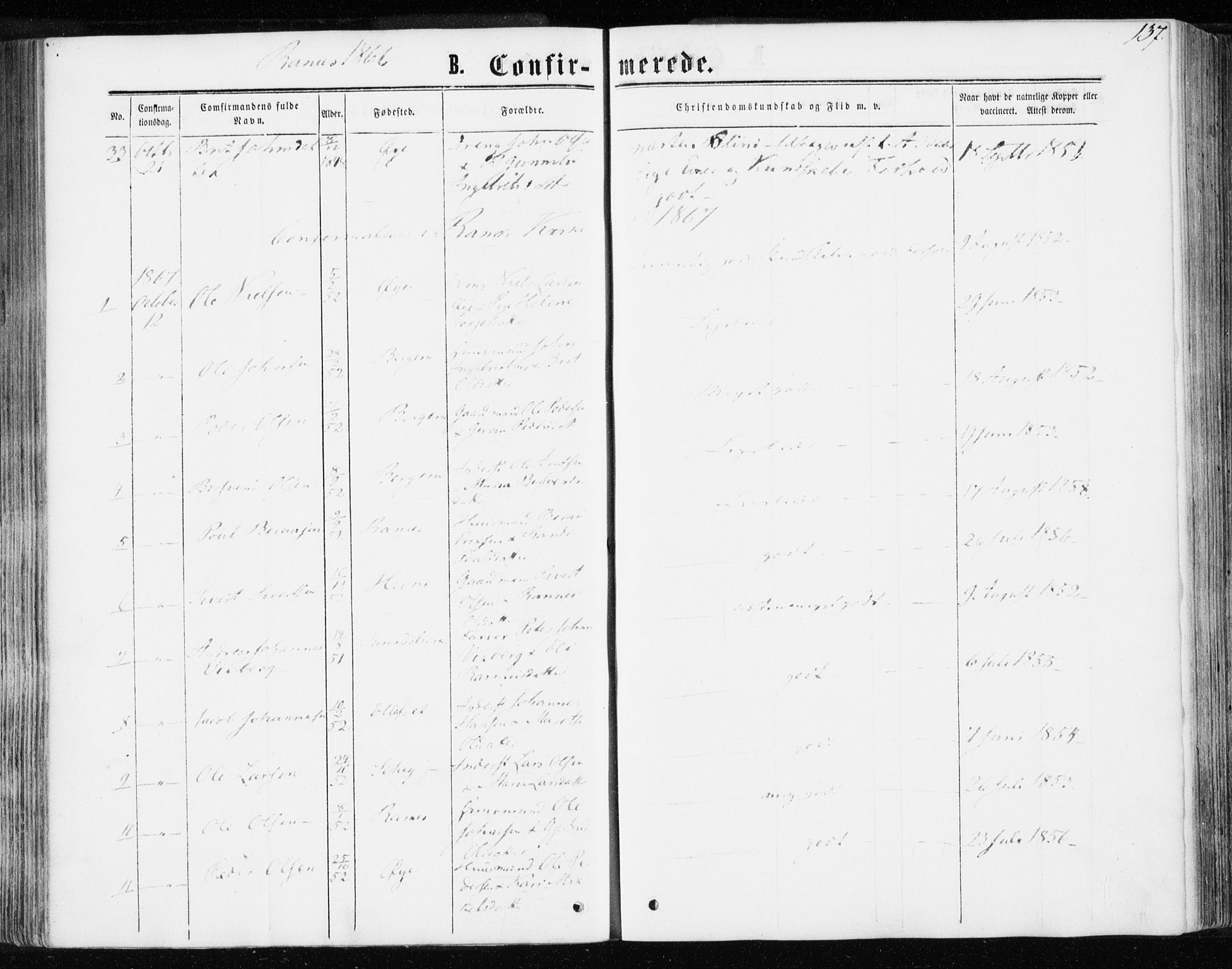 Ministerialprotokoller, klokkerbøker og fødselsregistre - Møre og Romsdal, SAT/A-1454/595/L1045: Parish register (official) no. 595A07, 1863-1873, p. 137