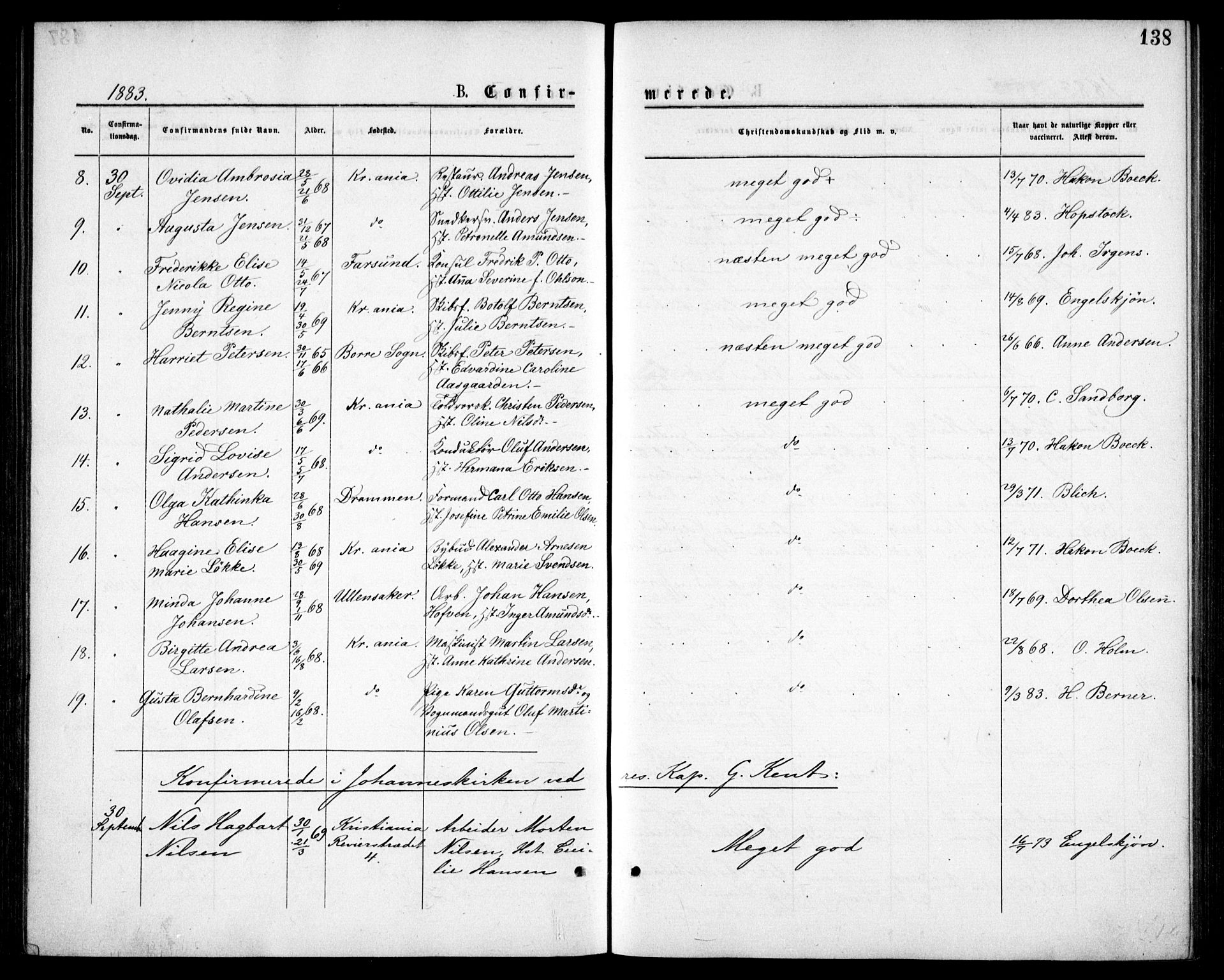 Oslo domkirke Kirkebøker, SAO/A-10752/F/Fa/L0018: Parish register (official) no. 18, 1872-1886, p. 138
