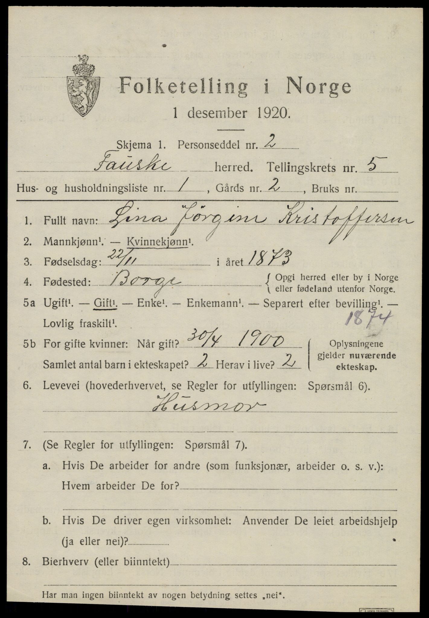 SAT, 1920 census for Fauske, 1920, p. 4976