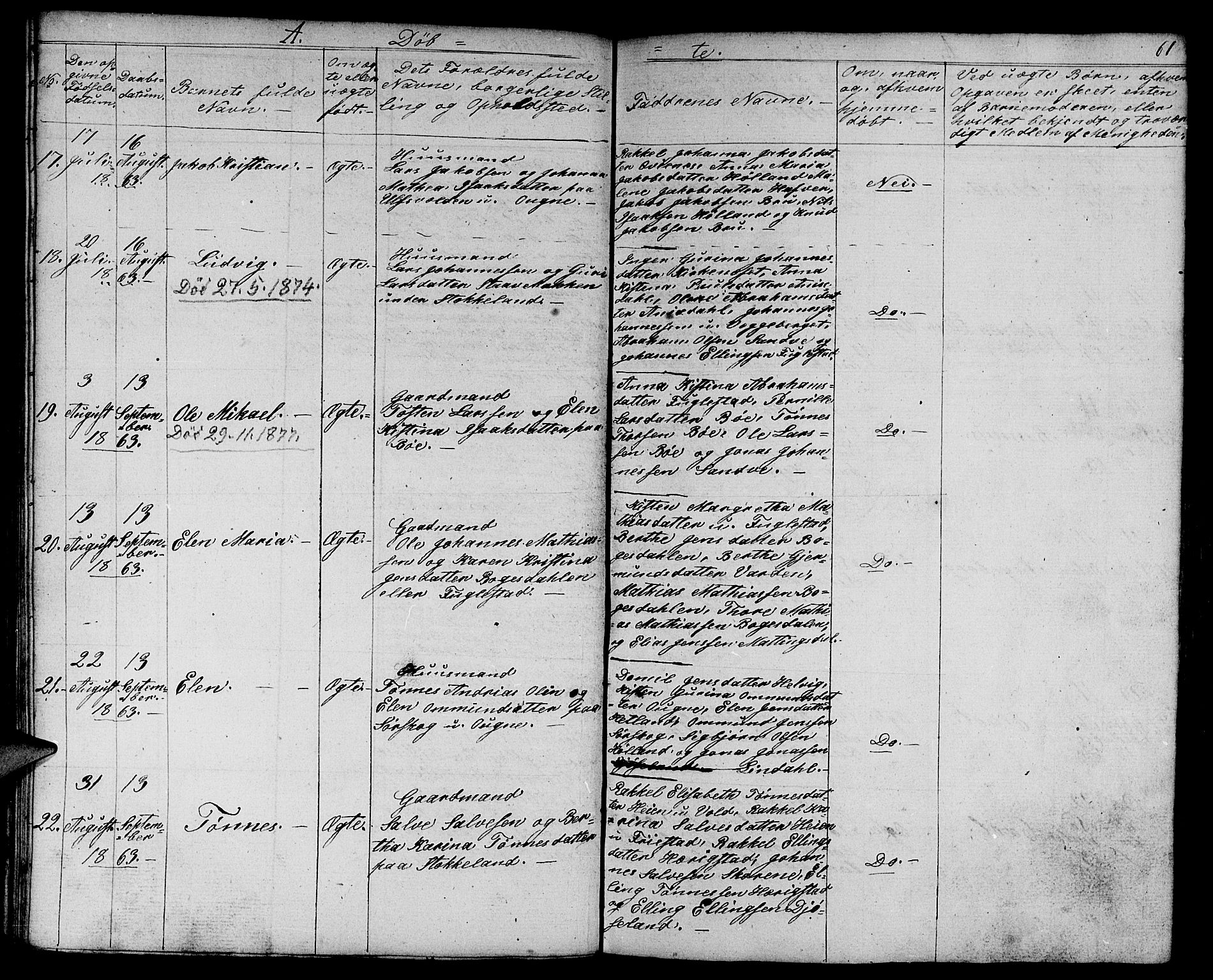 Eigersund sokneprestkontor, AV/SAST-A-101807/S09/L0003: Parish register (copy) no. B 3, 1846-1875, p. 61