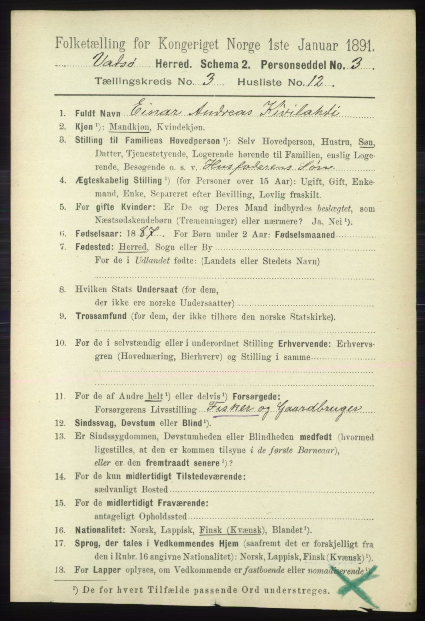 RA, 1891 census for 2029 Vadsø, 1891, p. 886