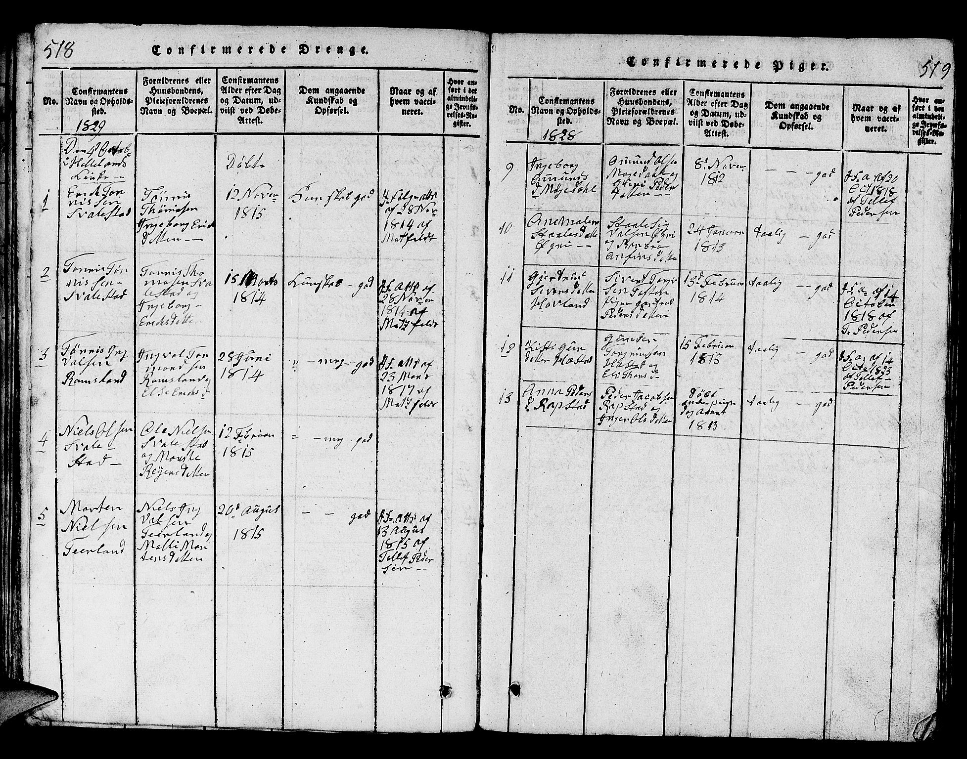 Helleland sokneprestkontor, AV/SAST-A-101810: Parish register (copy) no. B 1, 1815-1841, p. 518-519