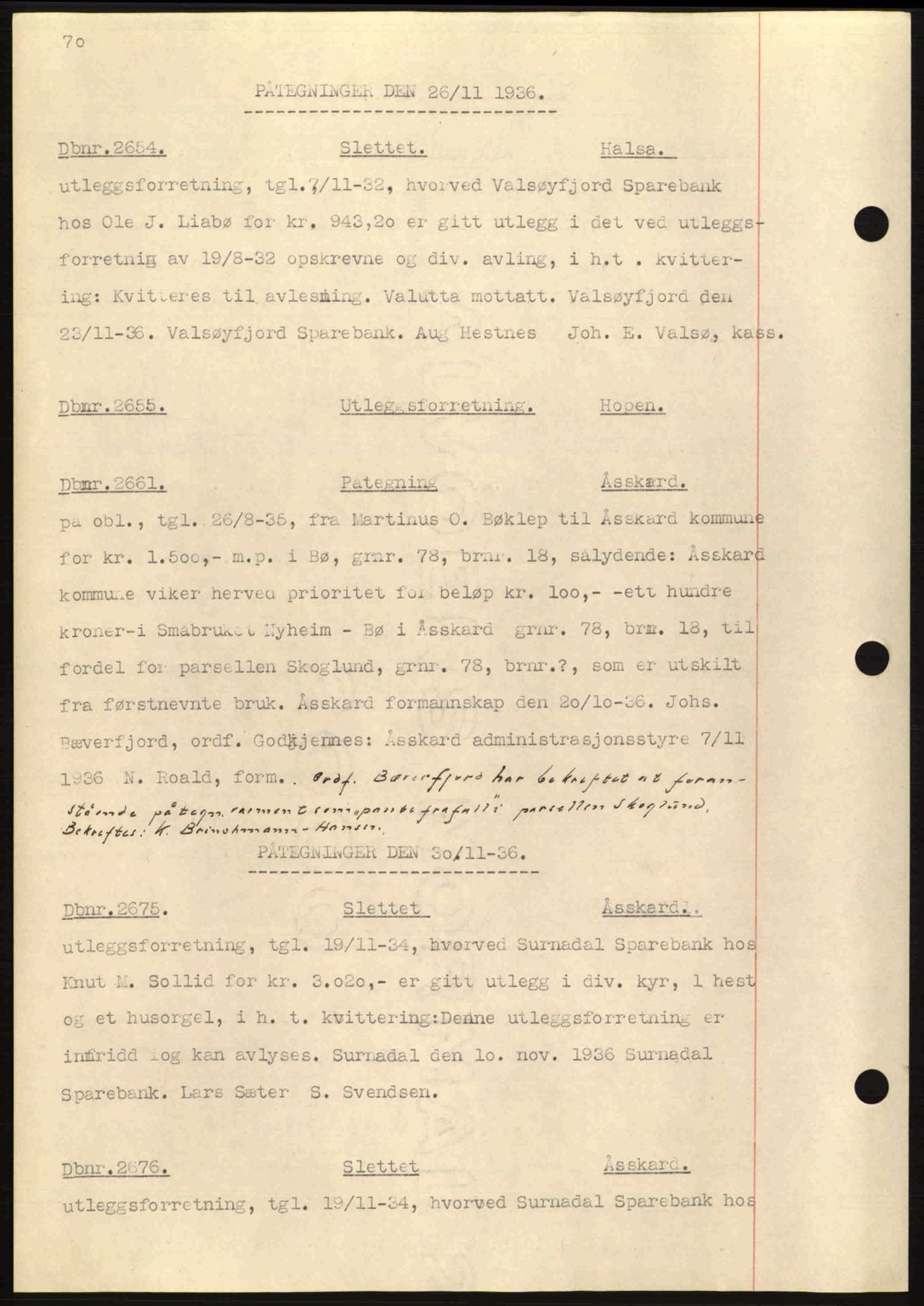 Nordmøre sorenskriveri, AV/SAT-A-4132/1/2/2Ca: Mortgage book no. C80, 1936-1939, Diary no: : 2654/1936