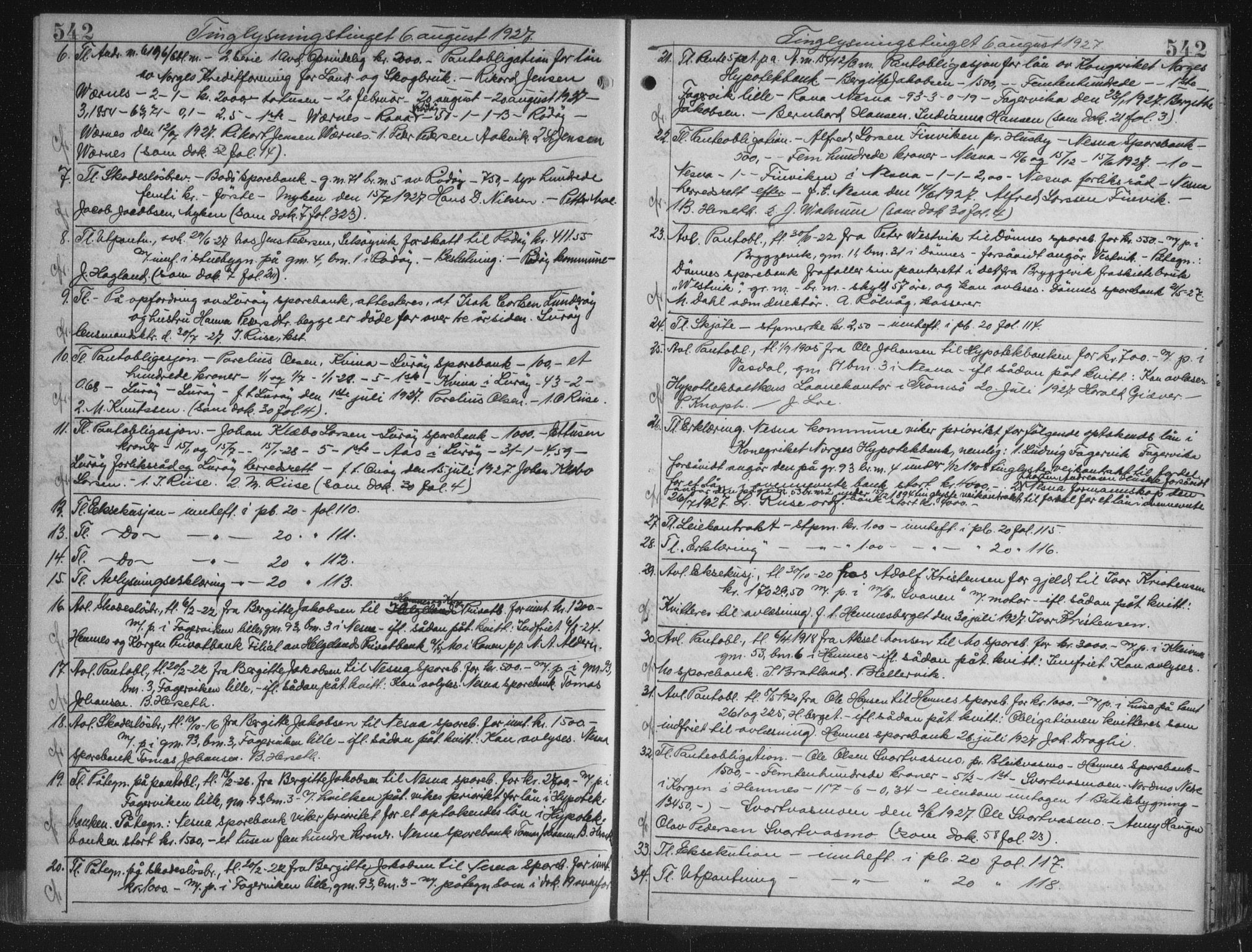 Rana sorenskriveri , AV/SAT-A-1108/1/2/2C/L0018: Mortgage book no. 18, 1923-1928, p. 542, Deed date: 06.08.1927