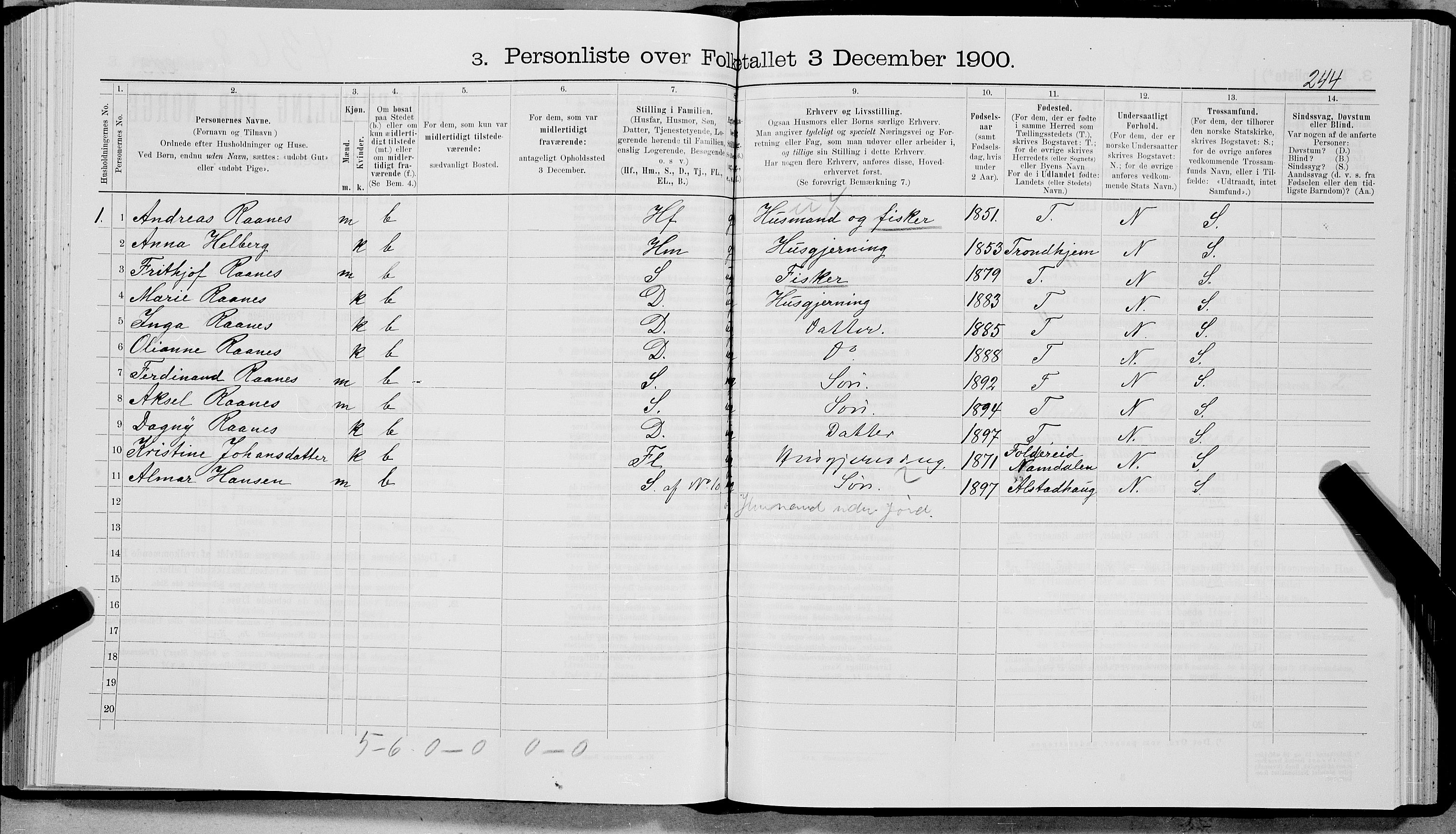 SAT, 1900 census for Værøy, 1900, p. 254
