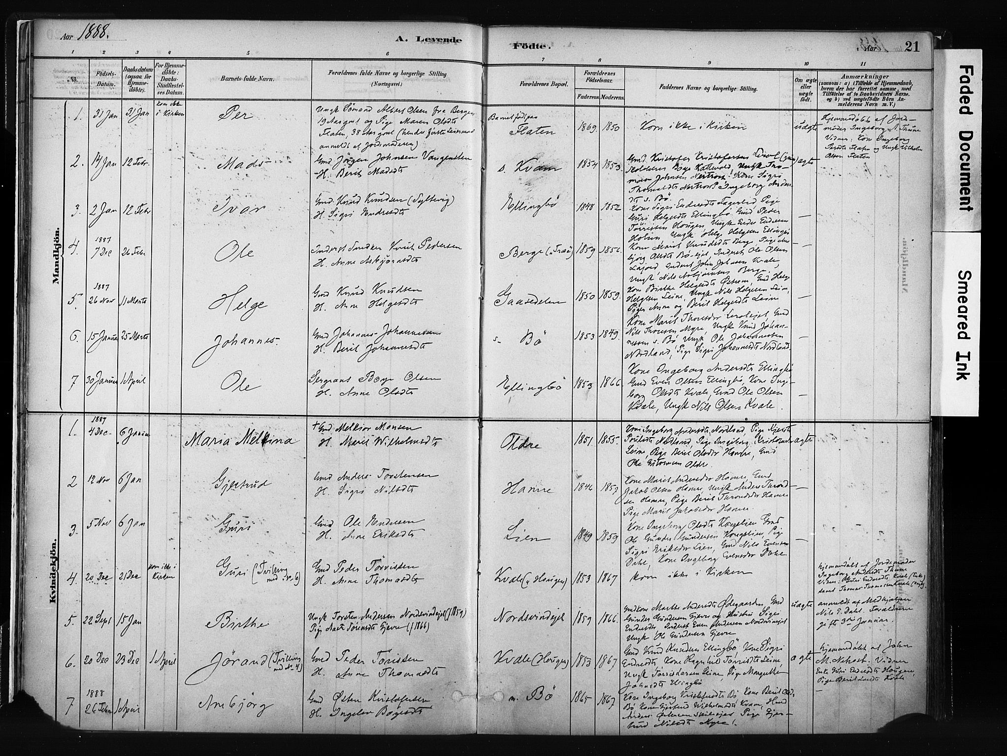 Vang prestekontor, Valdres, SAH/PREST-140/H/Ha/L0008: Parish register (official) no. 8, 1882-1910, p. 21