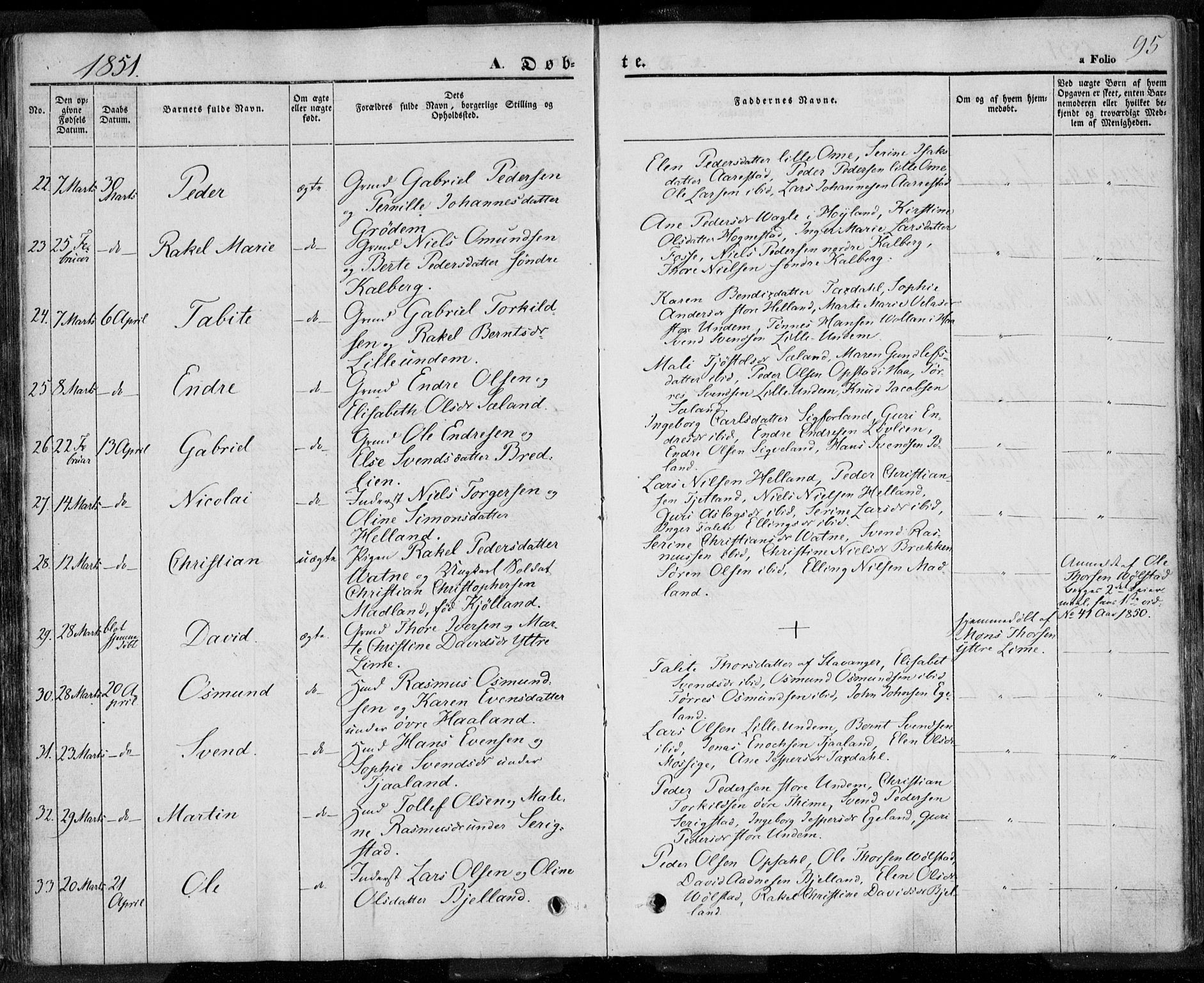Lye sokneprestkontor, SAST/A-101794/001/30BA/L0005: Parish register (official) no. A 5.1, 1842-1855, p. 95
