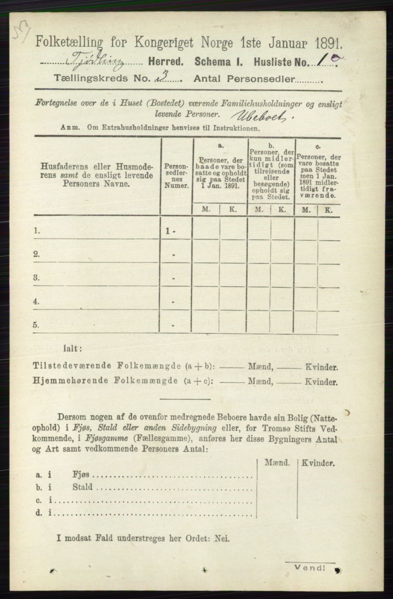 RA, 1891 census for 0725 Tjølling, 1891, p. 826