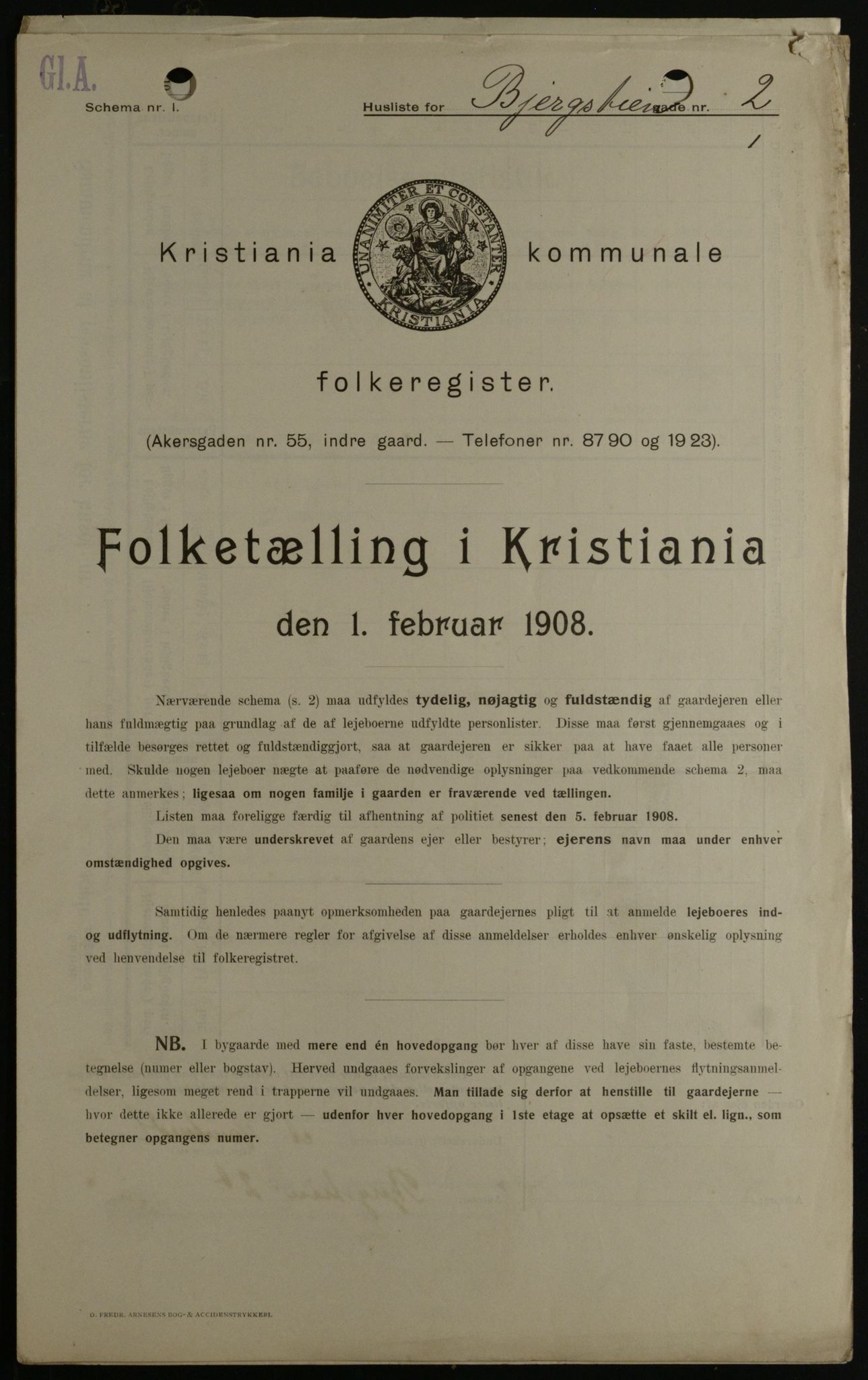 OBA, Municipal Census 1908 for Kristiania, 1908, p. 4322