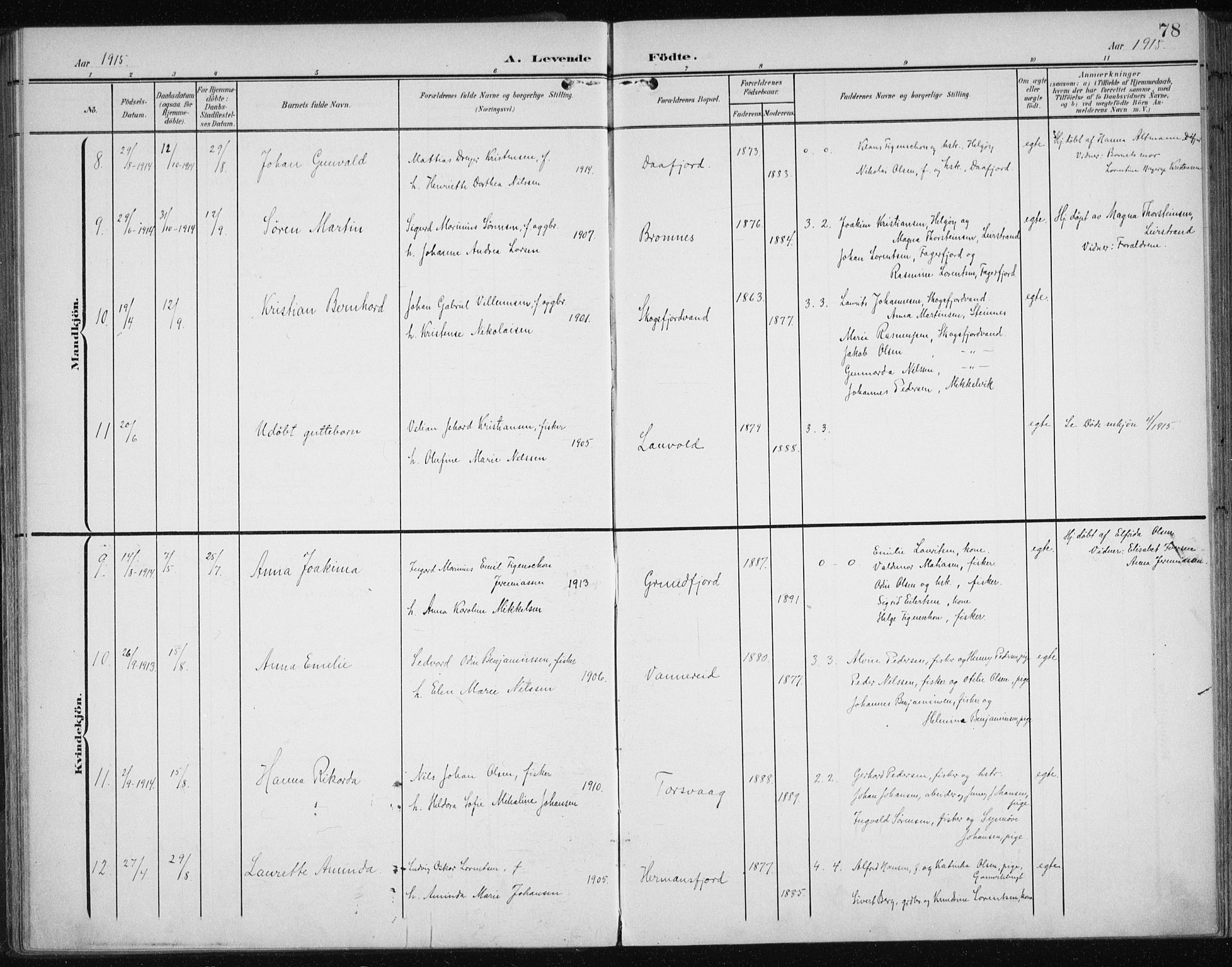 Karlsøy sokneprestembete, AV/SATØ-S-1299/H/Ha/Haa/L0013kirke: Parish register (official) no. 13, 1902-1916, p. 78