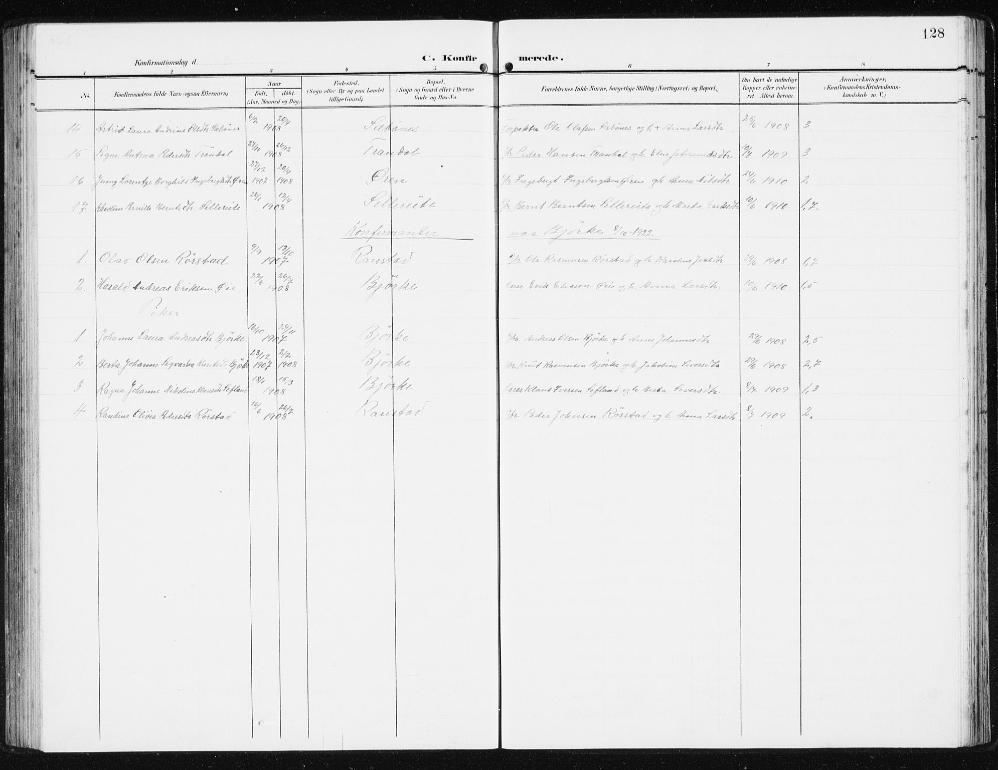 Ministerialprotokoller, klokkerbøker og fødselsregistre - Møre og Romsdal, SAT/A-1454/515/L0216: Parish register (copy) no. 515C03, 1906-1941, p. 128