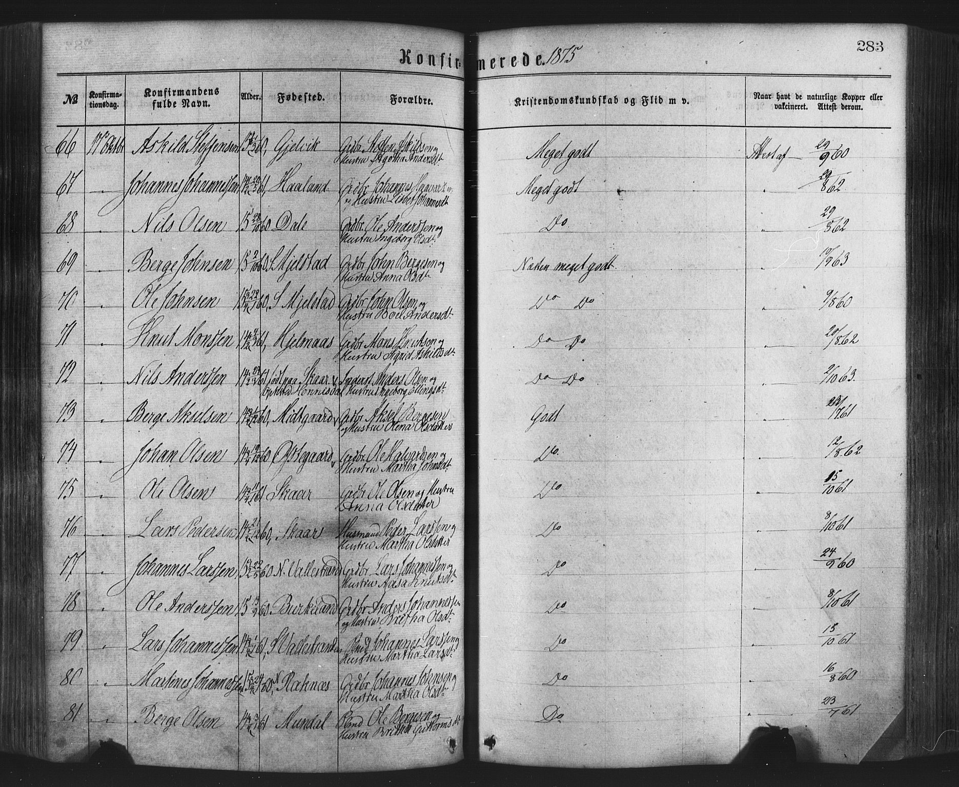 Hamre sokneprestembete, AV/SAB-A-75501/H/Ha/Haa/Haaa/L0015: Parish register (official) no. A 15, 1870-1881, p. 283