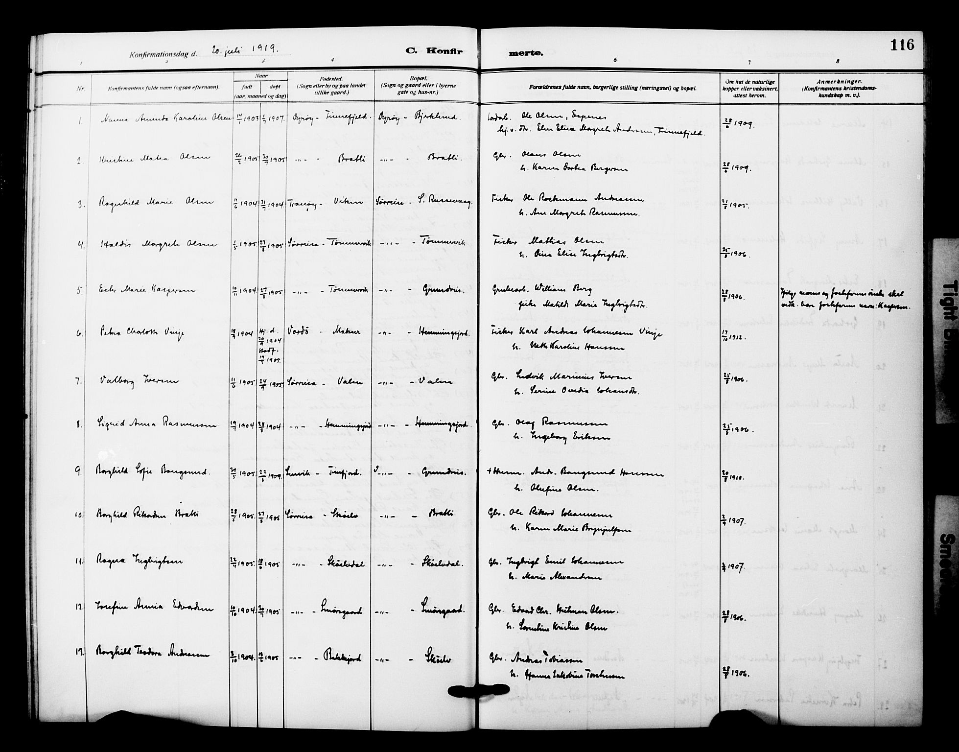 Tranøy sokneprestkontor, SATØ/S-1313/I/Ia/Iab/L0023klokker: Parish register (copy) no. 23, 1913-1928, p. 116