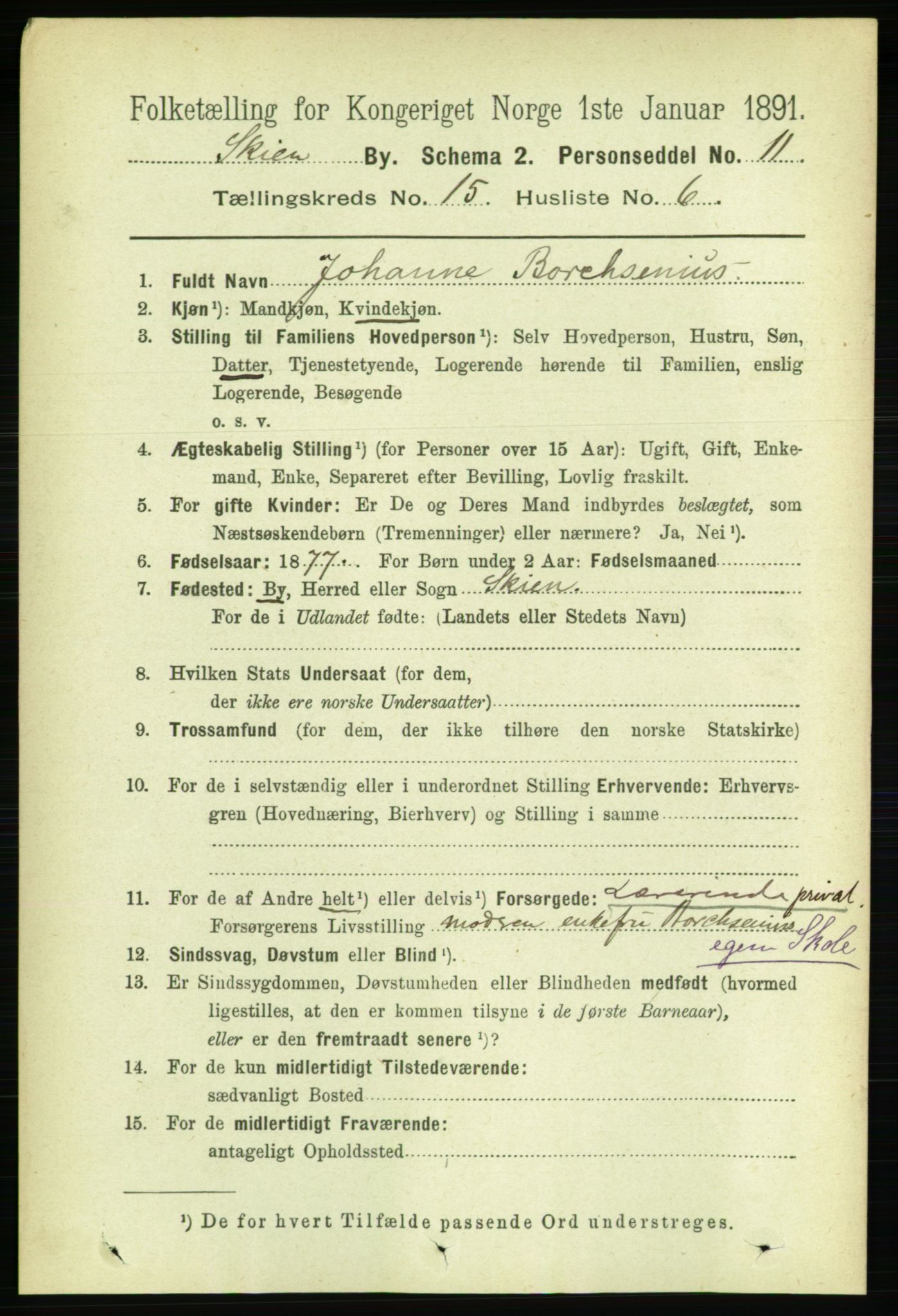 RA, 1891 census for 0806 Skien, 1891, p. 4477