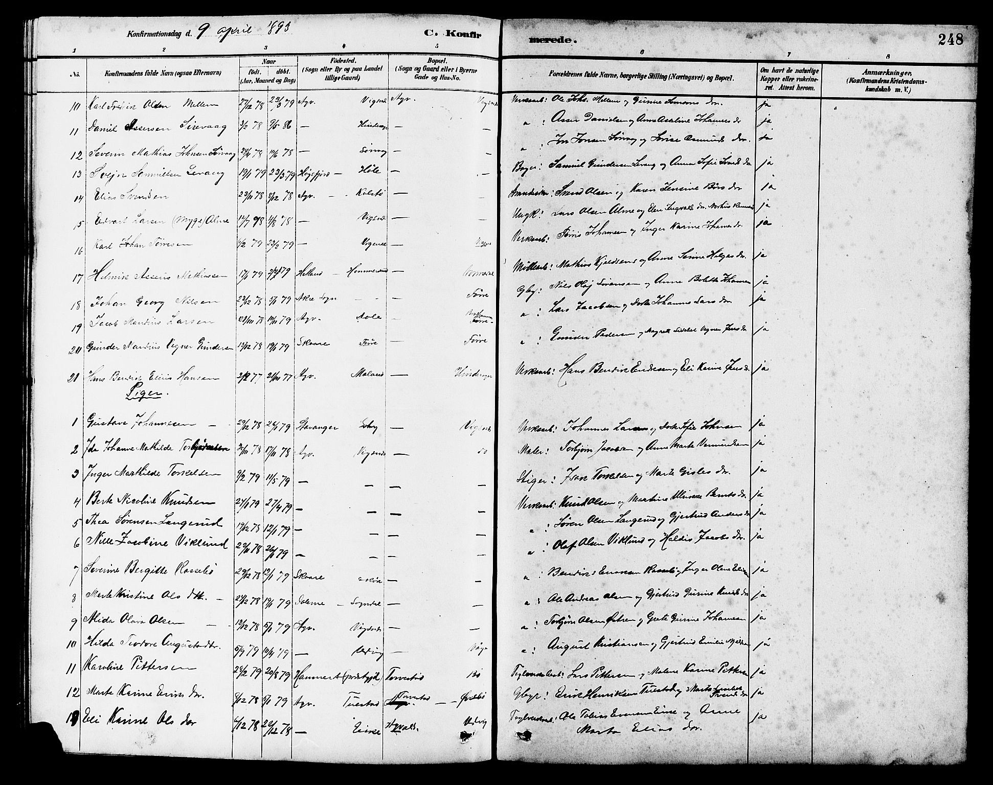 Avaldsnes sokneprestkontor, AV/SAST-A -101851/H/Ha/Hab/L0007: Parish register (copy) no. B 7, 1885-1909, p. 248