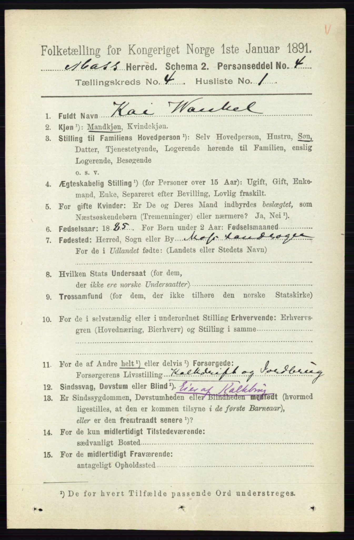 RA, 1891 Census for 0194 Moss, 1891, p. 1315