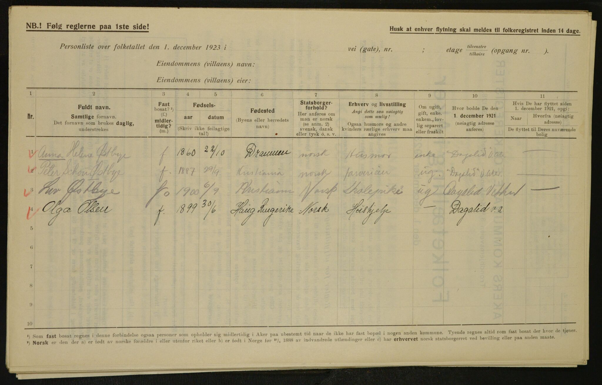 , Municipal Census 1923 for Aker, 1923, p. 4504