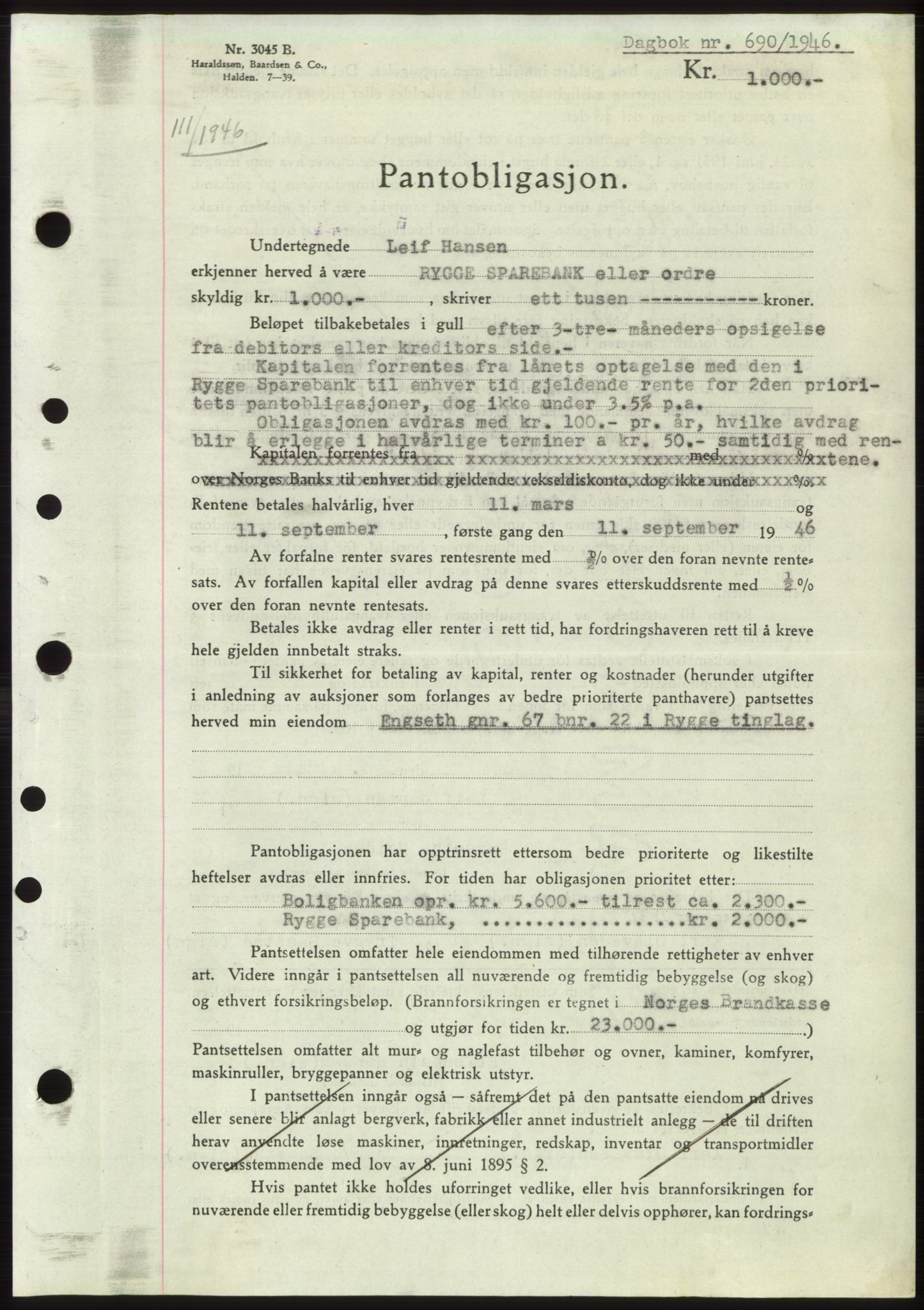 Moss sorenskriveri, AV/SAO-A-10168: Mortgage book no. B15, 1946-1946, Diary no: : 690/1946