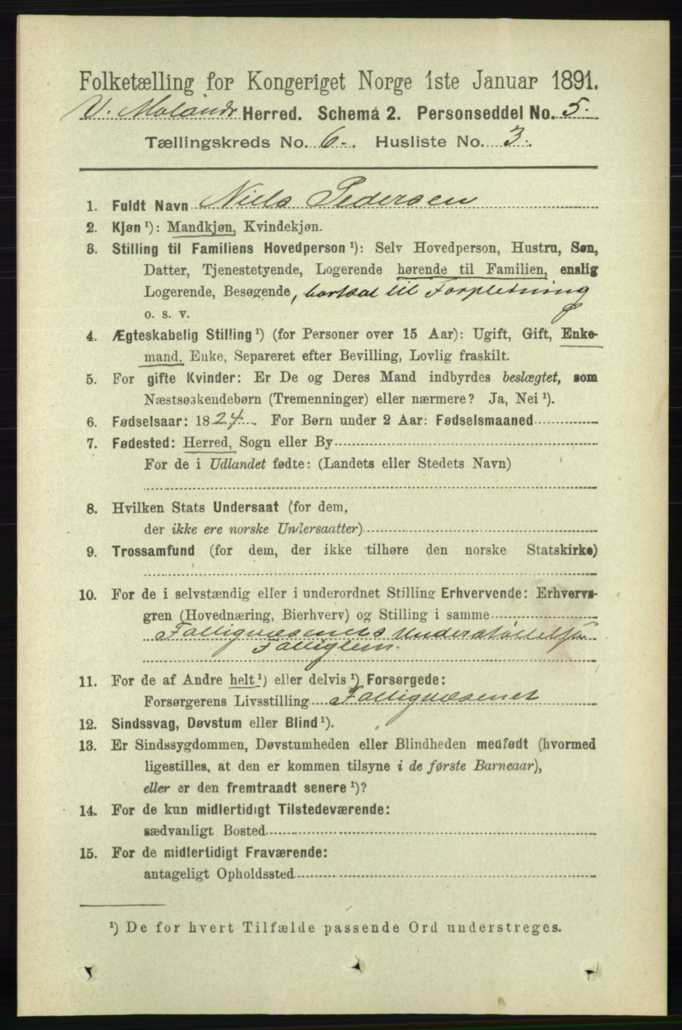 RA, 1891 census for 0926 Vestre Moland, 1891, p. 2361