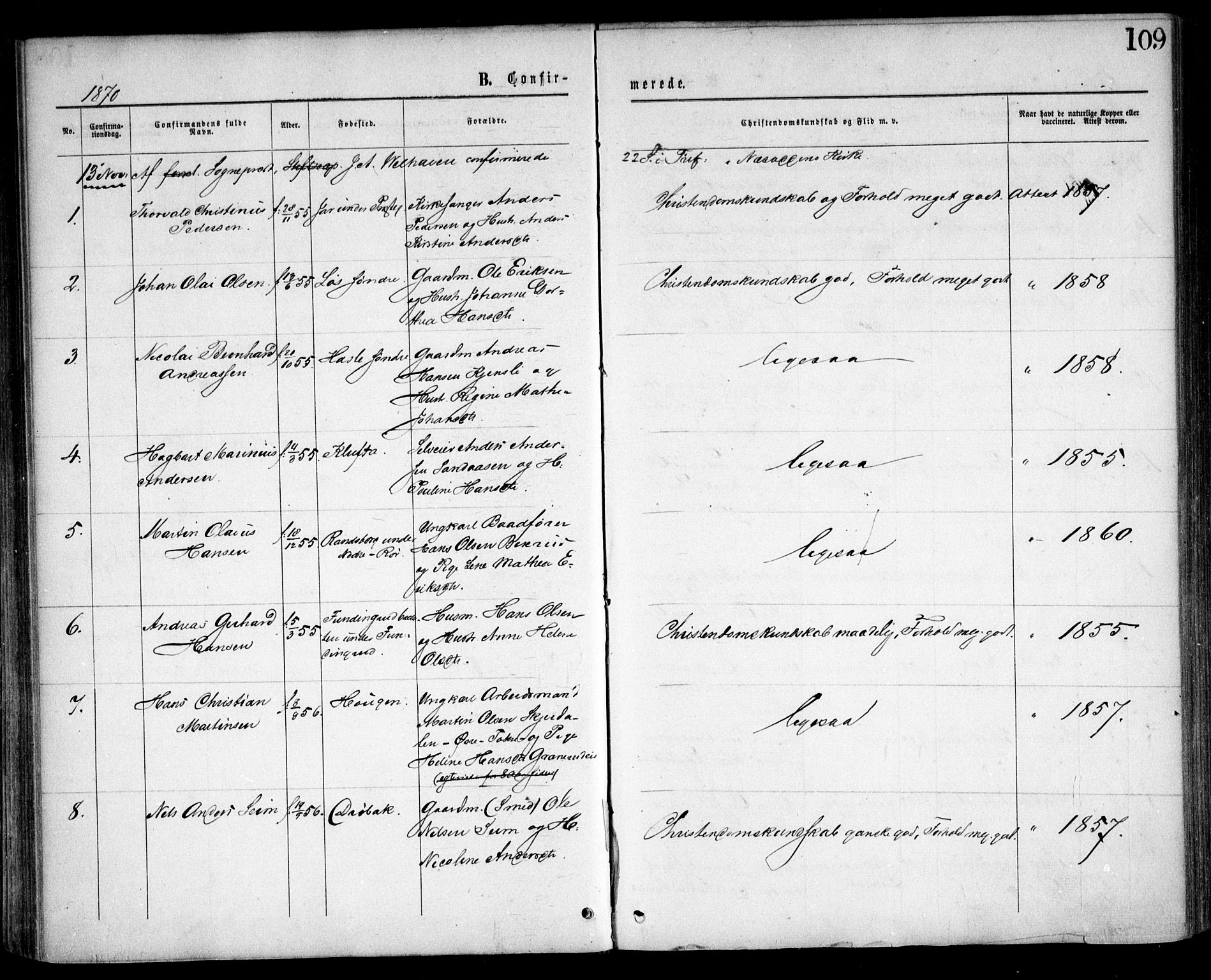 Nesodden prestekontor Kirkebøker, SAO/A-10013/F/Fa/L0008: Parish register (official) no. I 8, 1869-1879, p. 109
