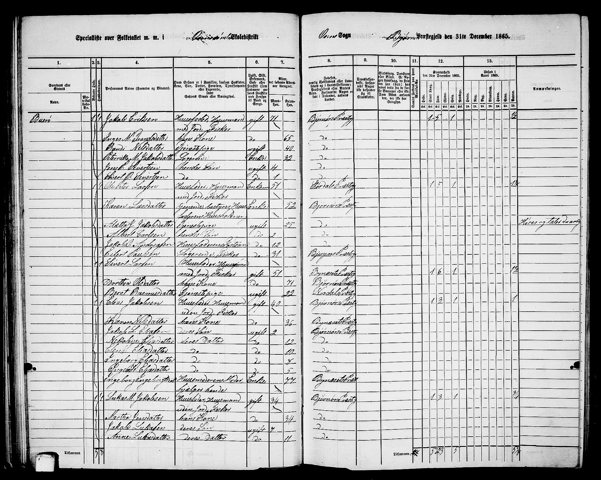 RA, 1865 census for Bjørnør, 1865, p. 47