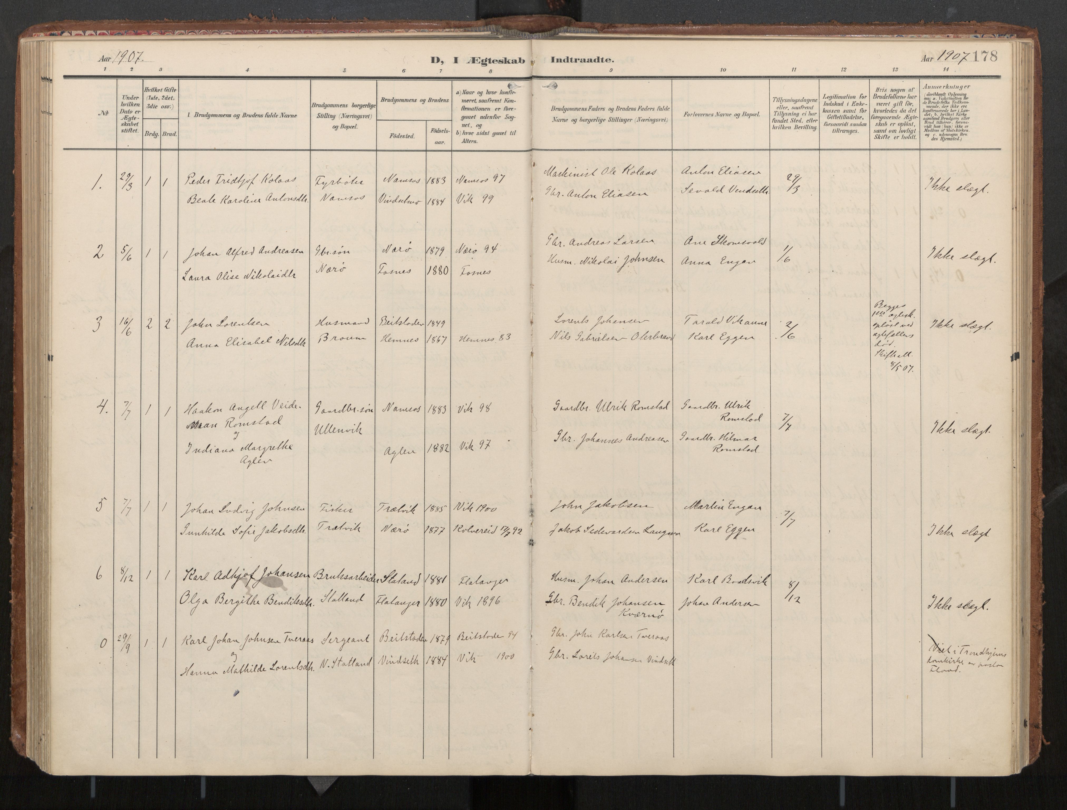 Ministerialprotokoller, klokkerbøker og fødselsregistre - Nord-Trøndelag, AV/SAT-A-1458/774/L0629: Parish register (official), 1904-1926, p. 178