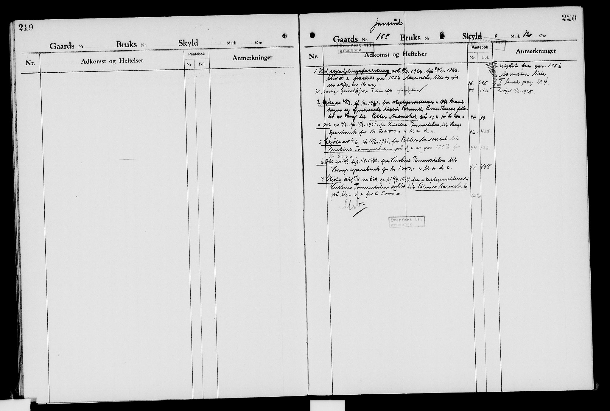 Nord-Hedmark sorenskriveri, SAH/TING-012/H/Ha/Had/Hade/L0007: Mortgage register no. 4.7, 1924-1940, p. 219-220