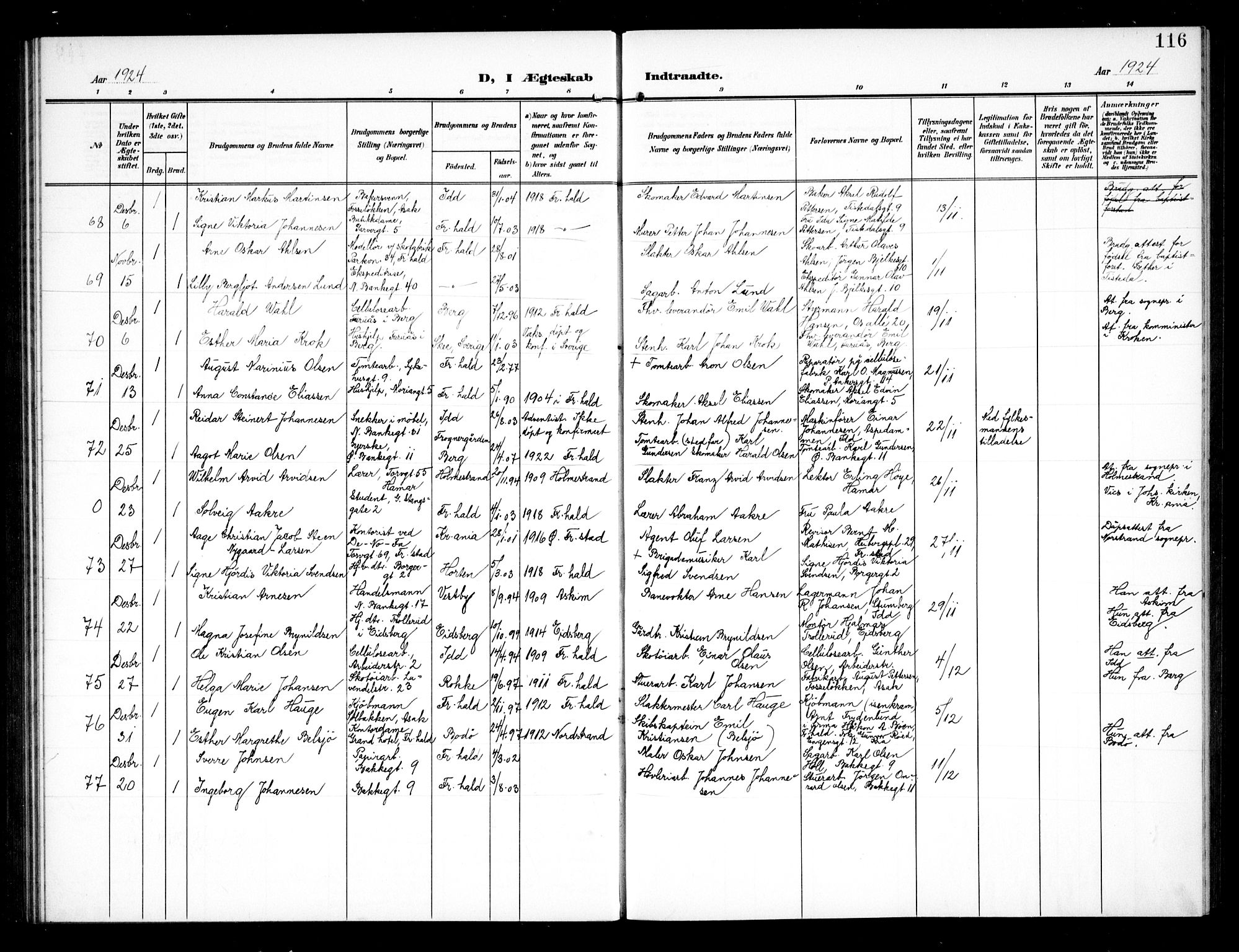 Halden prestekontor Kirkebøker, AV/SAO-A-10909/G/Ga/L0011: Parish register (copy) no. 11, 1906-1934, p. 116