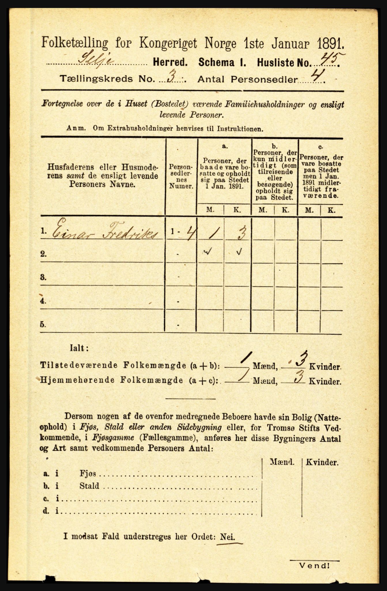 RA, 1891 census for 1441 Selje, 1891, p. 631