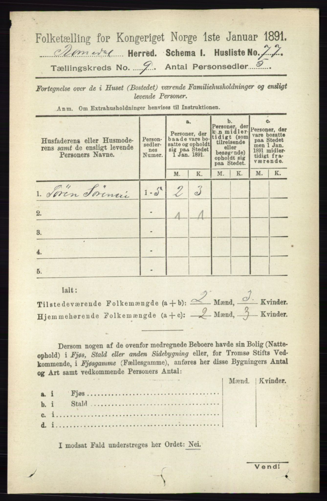 RA, 1891 census for 0416 Romedal, 1891, p. 4312